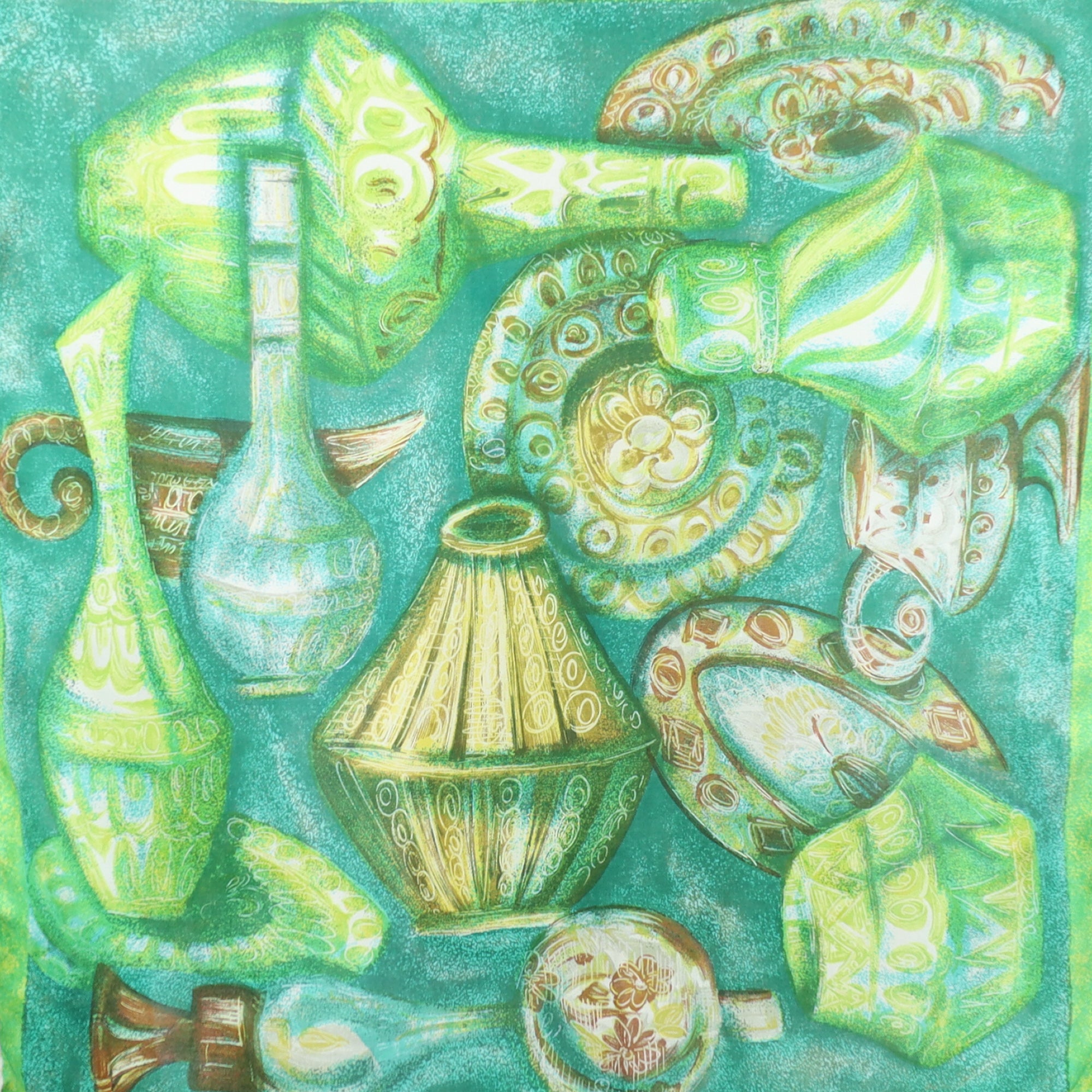 Decorative Green Vintage Silk Scarf