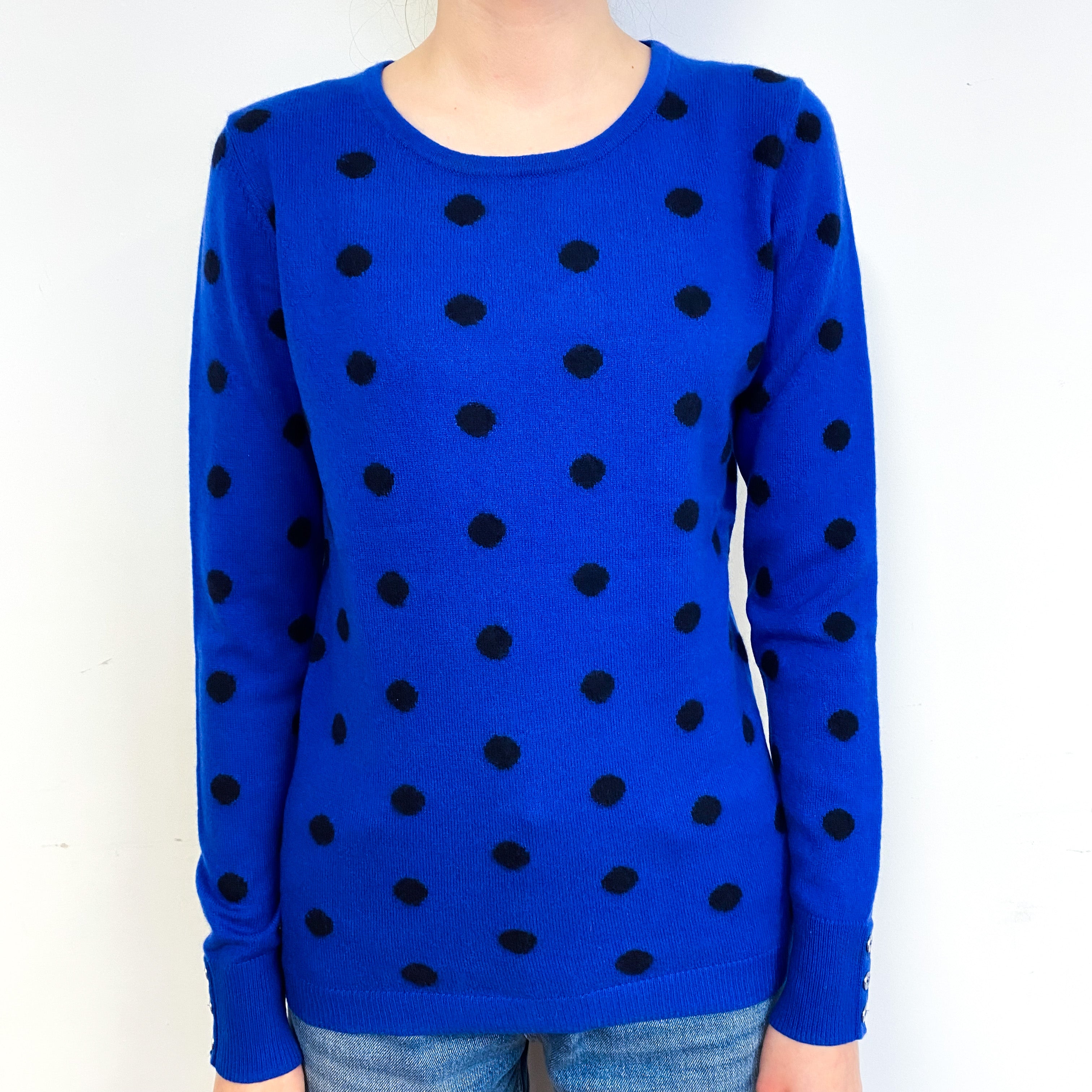 Cobalt Blue Spot Cashmere Crew Neck Jumper Extra Small