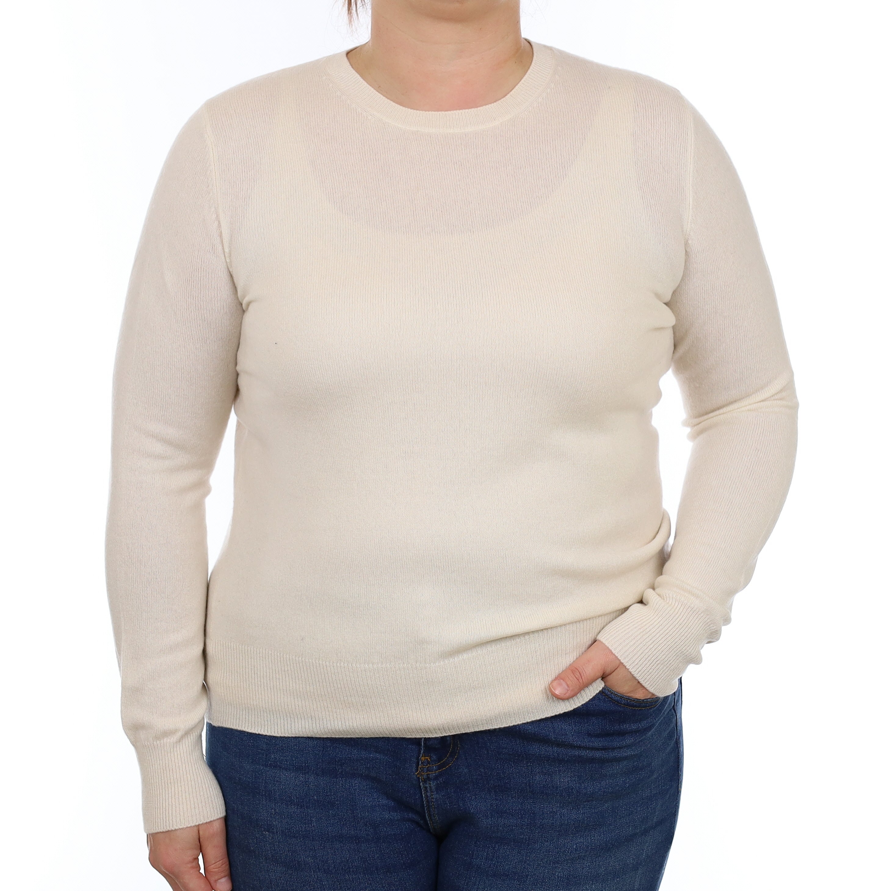 Ivory Cashmere Crew Neck Jumper Large