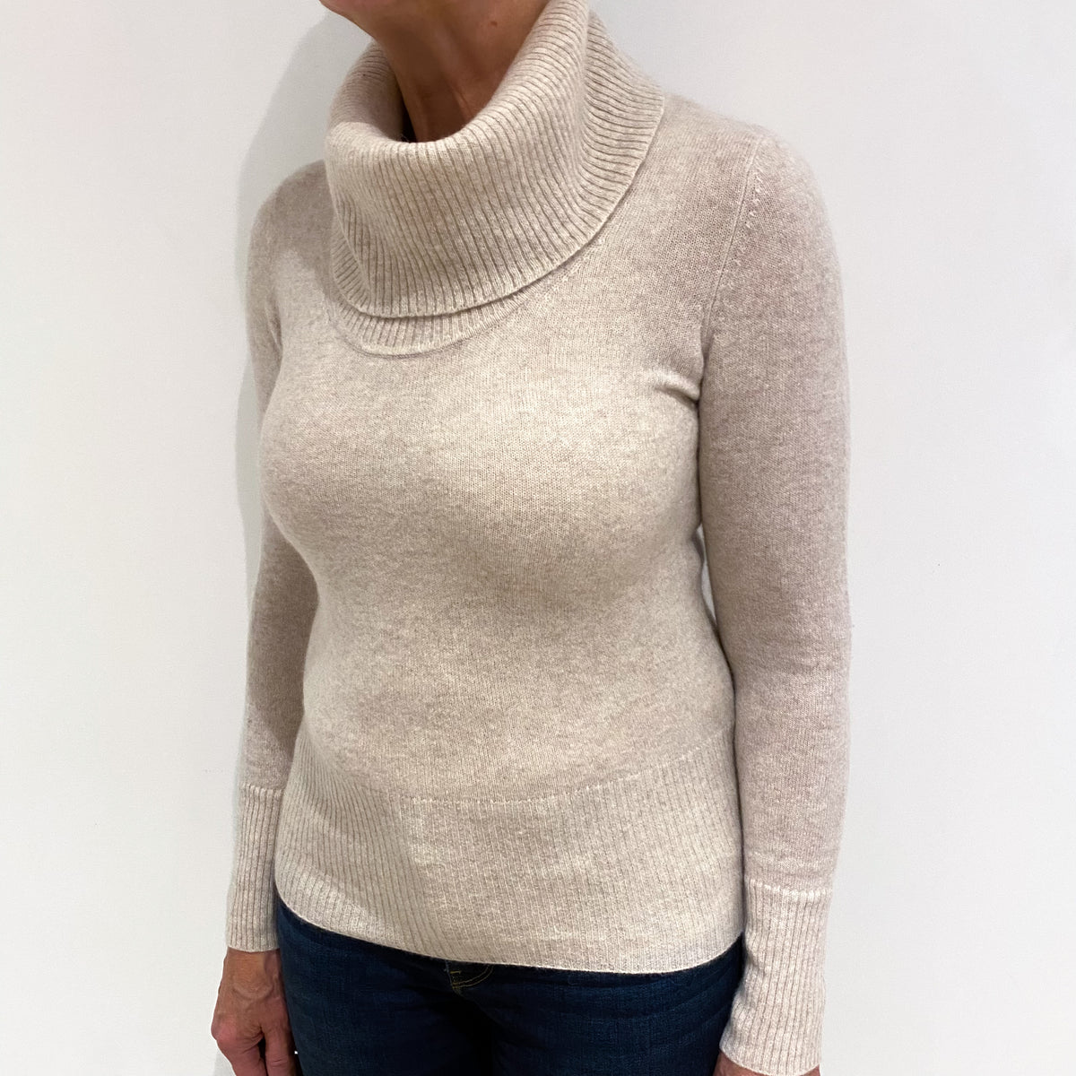 Oatmeal Cashmere Cowl Neck Jumper Medium