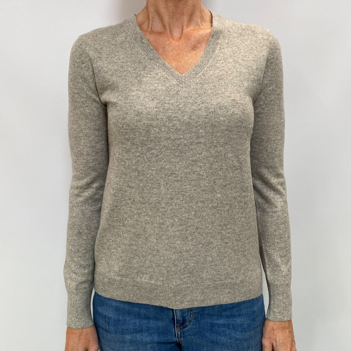Smoke Grey Cashmere V Neck Jumper Small