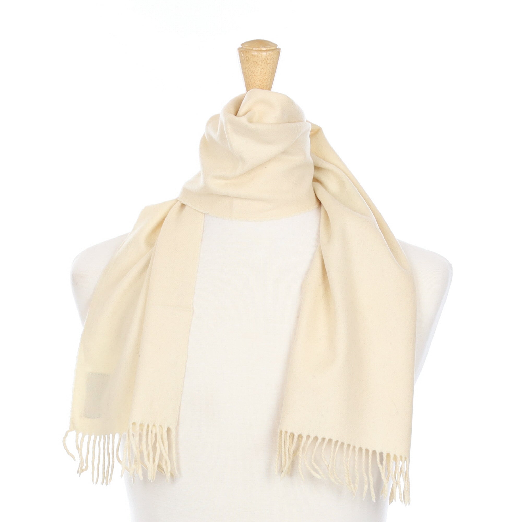 Vanilla Cream Cashmere Fringed Woven Scarf