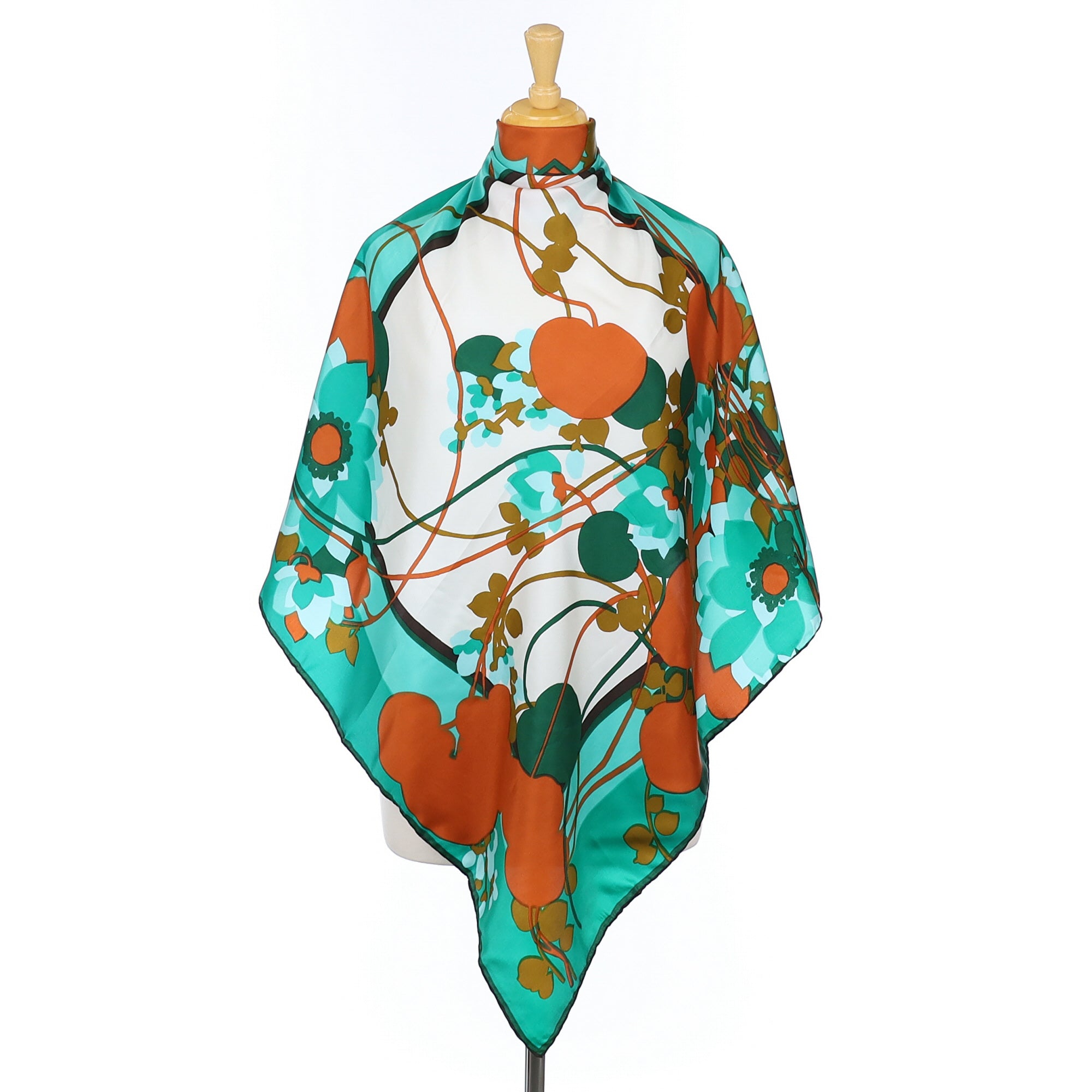 Pristine Green Abstract Floral Silk Scarf