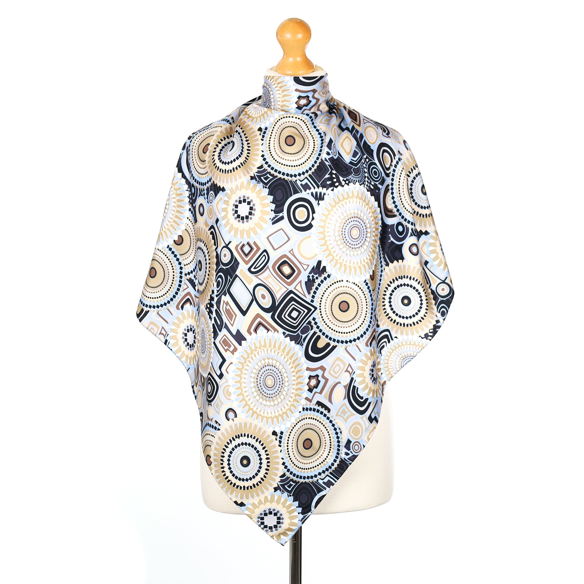 Clelia & Romy Blue and Taupe Abstract Silk Scarf