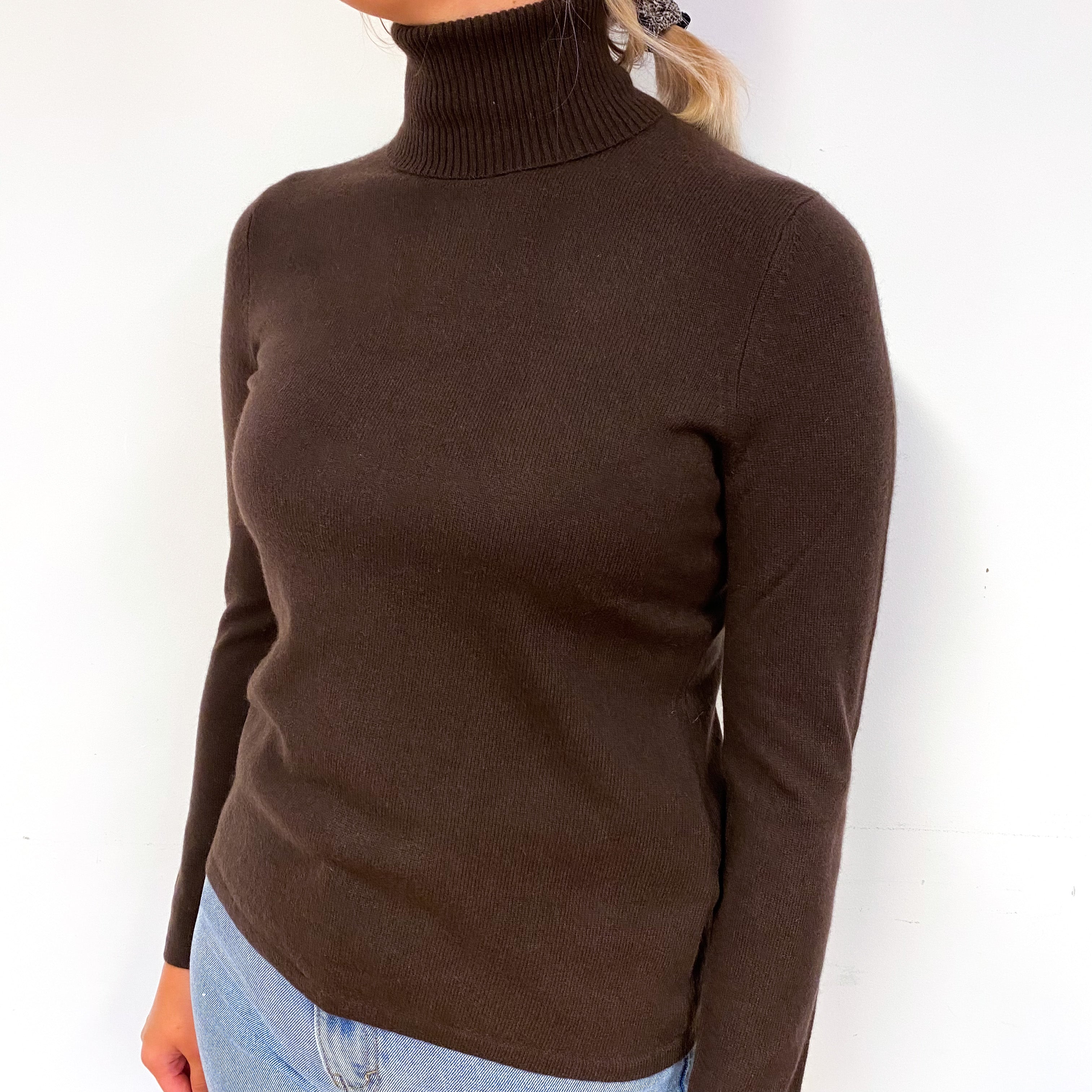 Peppercorn Brown Cashmere Polo Neck Jumper Small