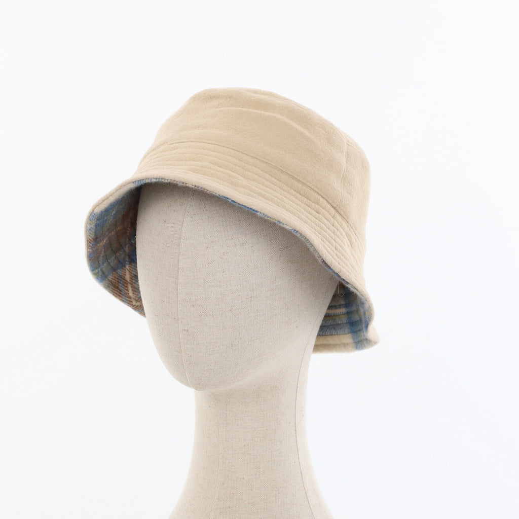 Unisex Blue & Cream Checked Reversible Cashmere Bucket Hat Men’s - M Women’s - L