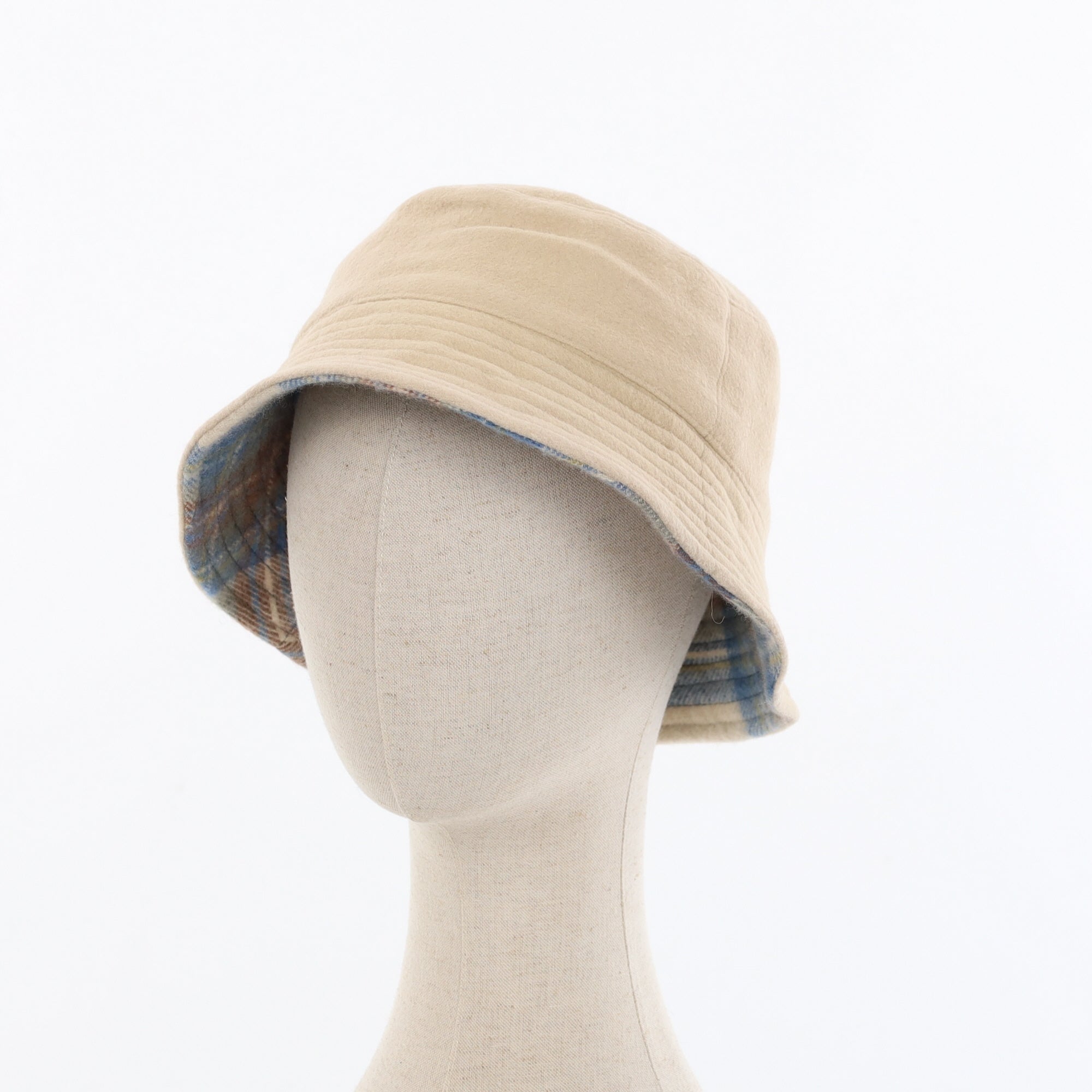 Unisex Blue & Cream Checked Reversible Cashmere Bucket Hat Men’s - M Women’s - L