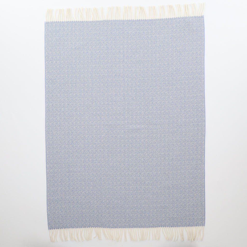 Brand New English Hazy Blue Patterned Luxury Woven Cashmere Cot Baby Blanket