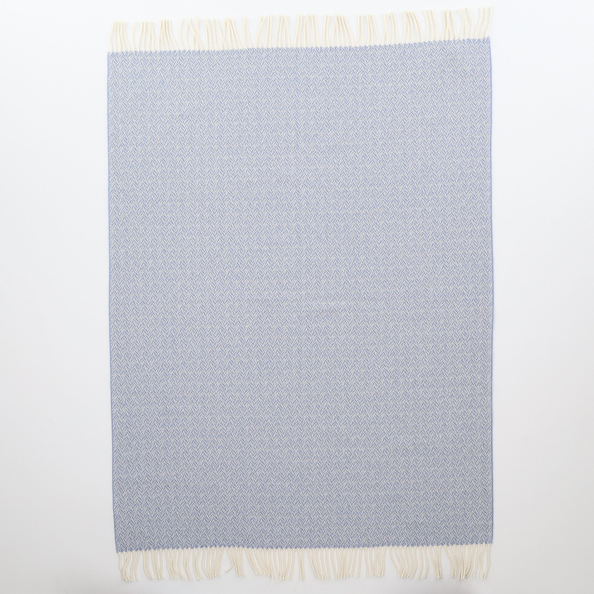 Brand New English Hazy Blue Patterned Luxury Woven Cashmere Cot Blanket