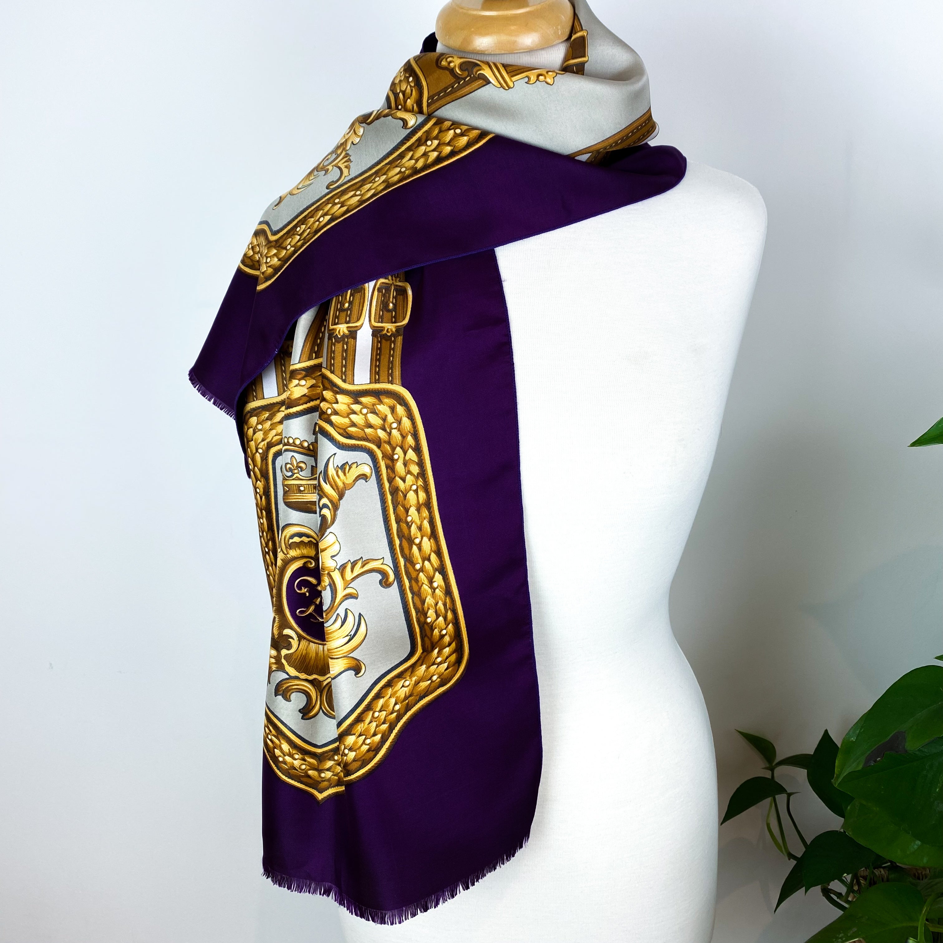 Purple Fringed Vintage Silk Scarf