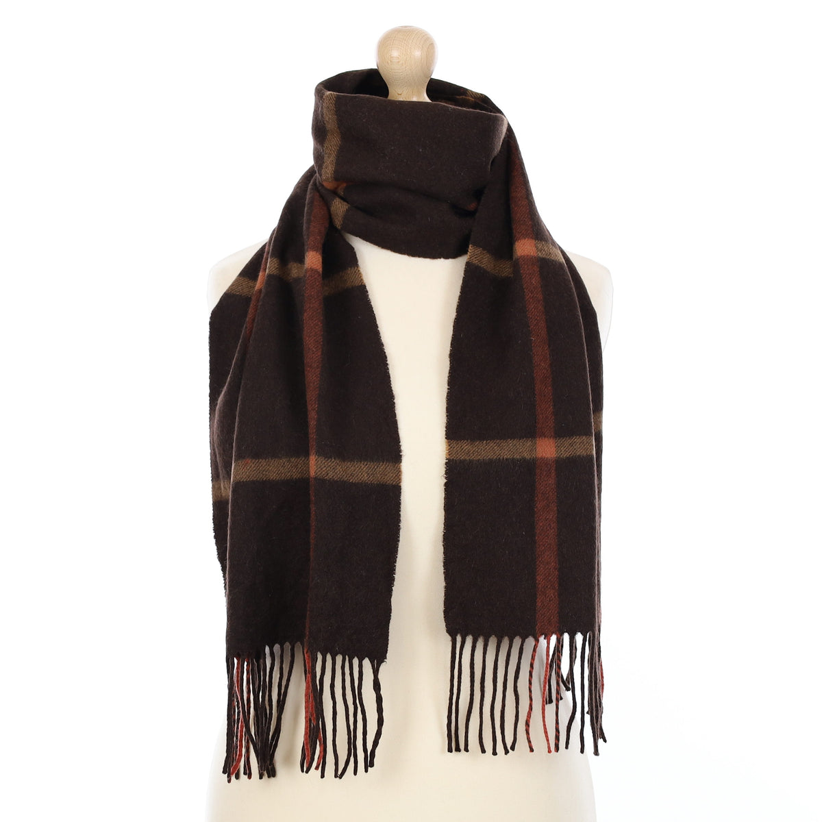 Dark Chocolate Plaid Cashmere Woven Scarf