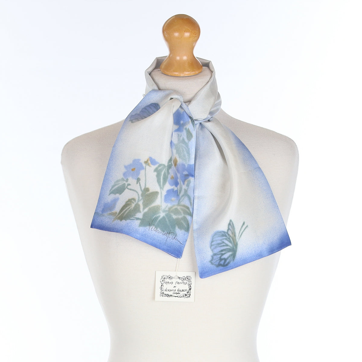 Pale Blue Floral Vintage Silk Scarf