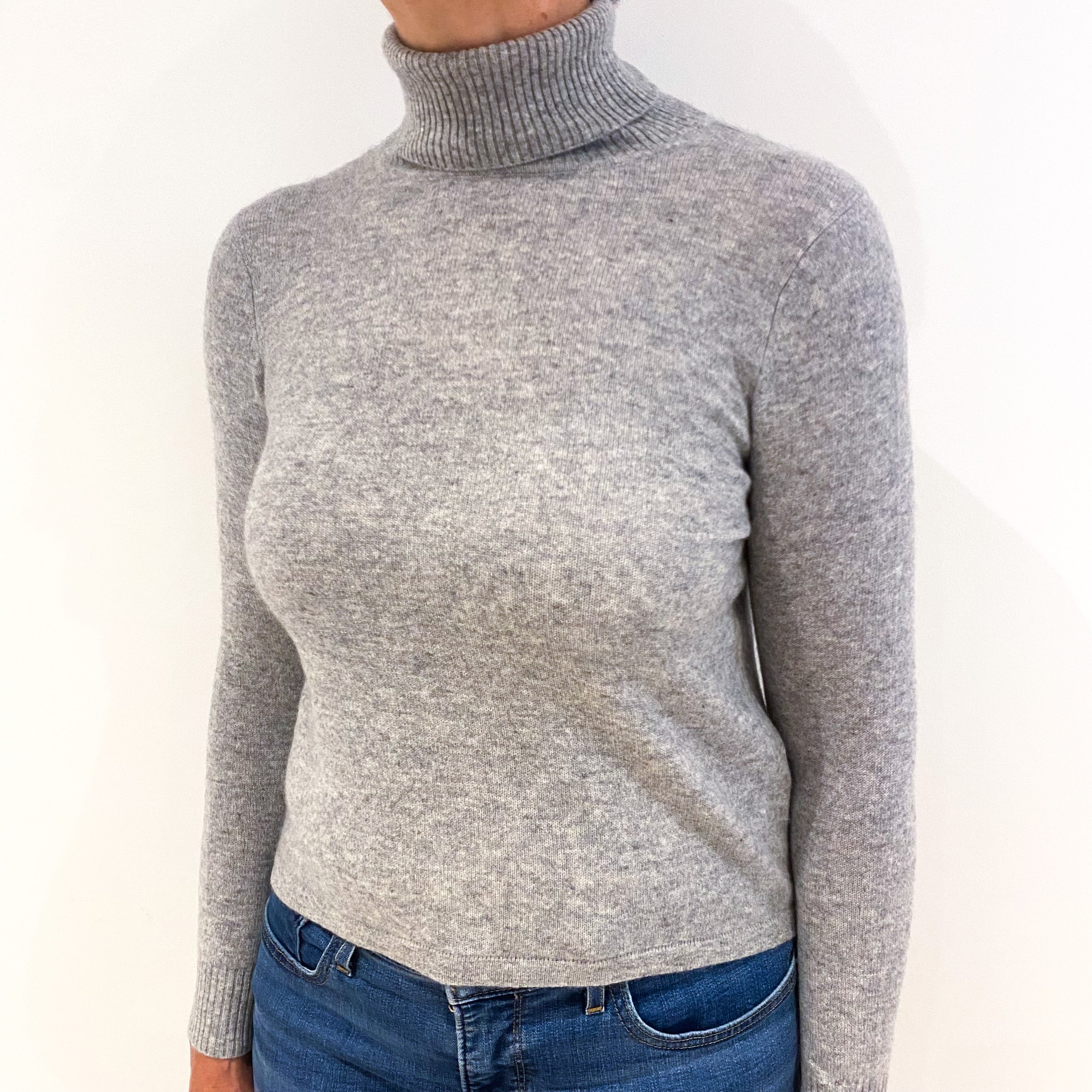 Smoke Grey Cashmere Polo Neck Jumper Medium