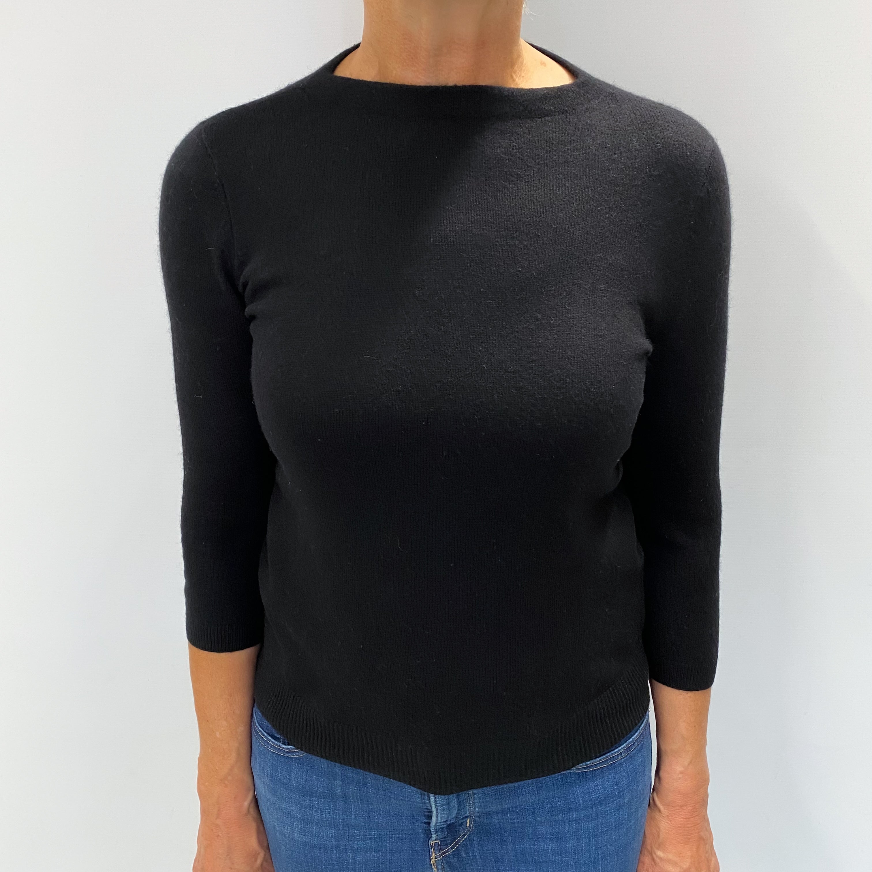 Black Cashmere High Crew Neck Jumper Medium