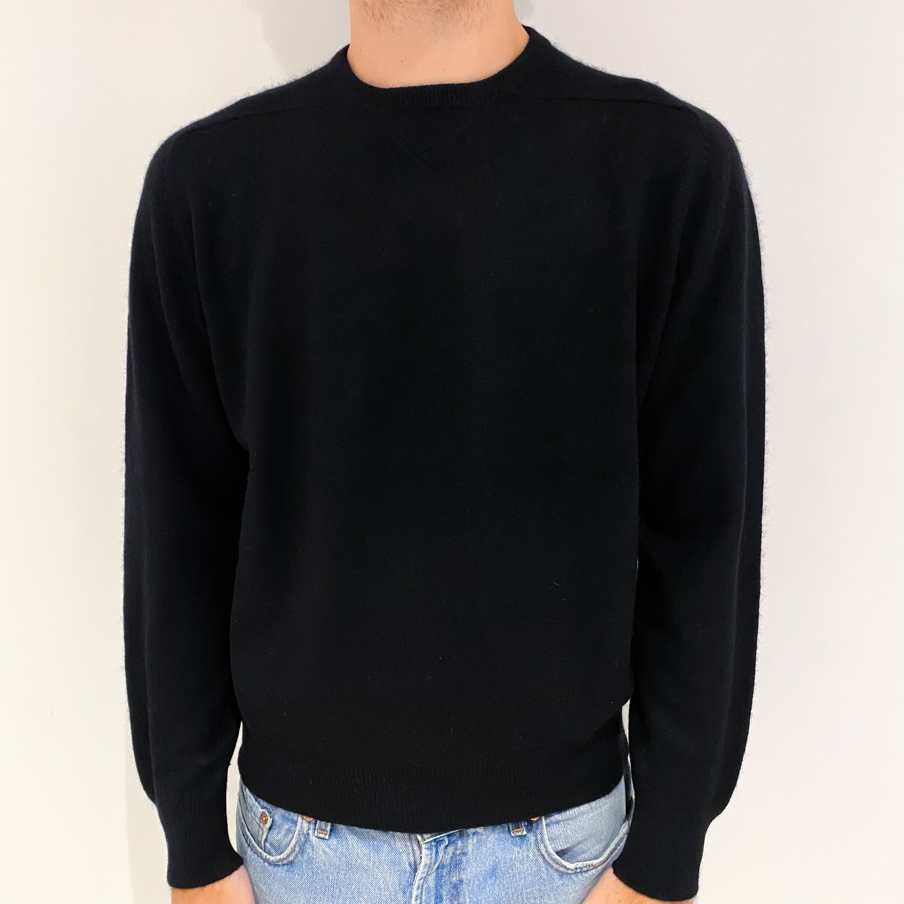 Men's Black Cashmere Crew Neck Jumper Large