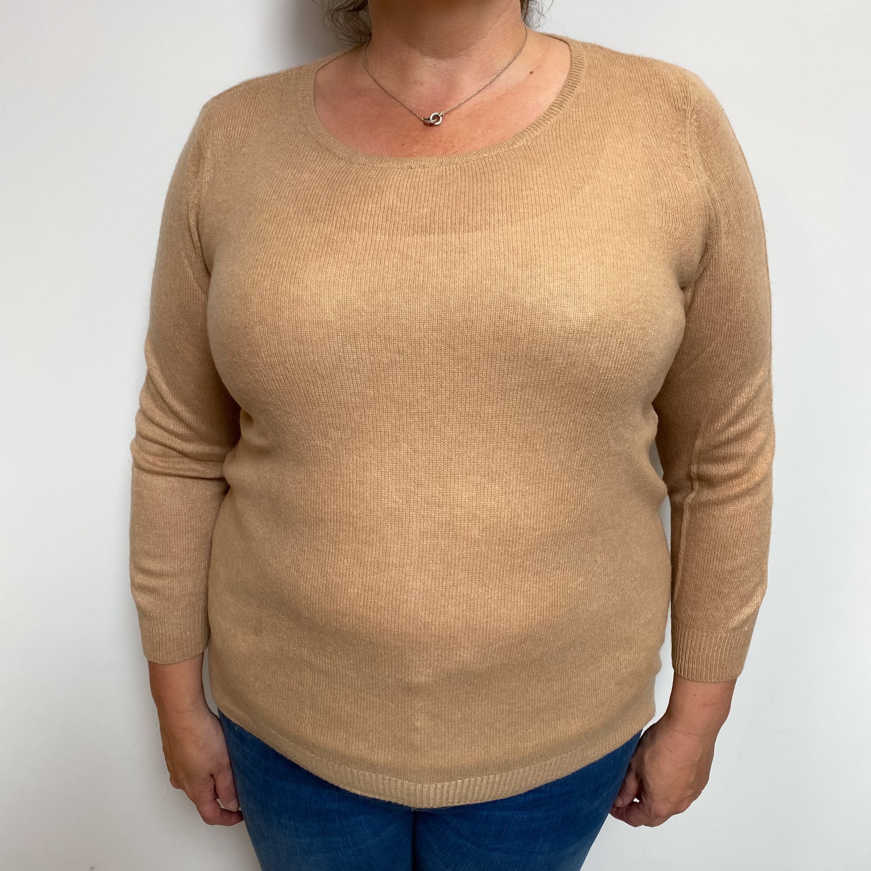 Camel Brown Cashmere Scoop Neck Jumper Extra Large