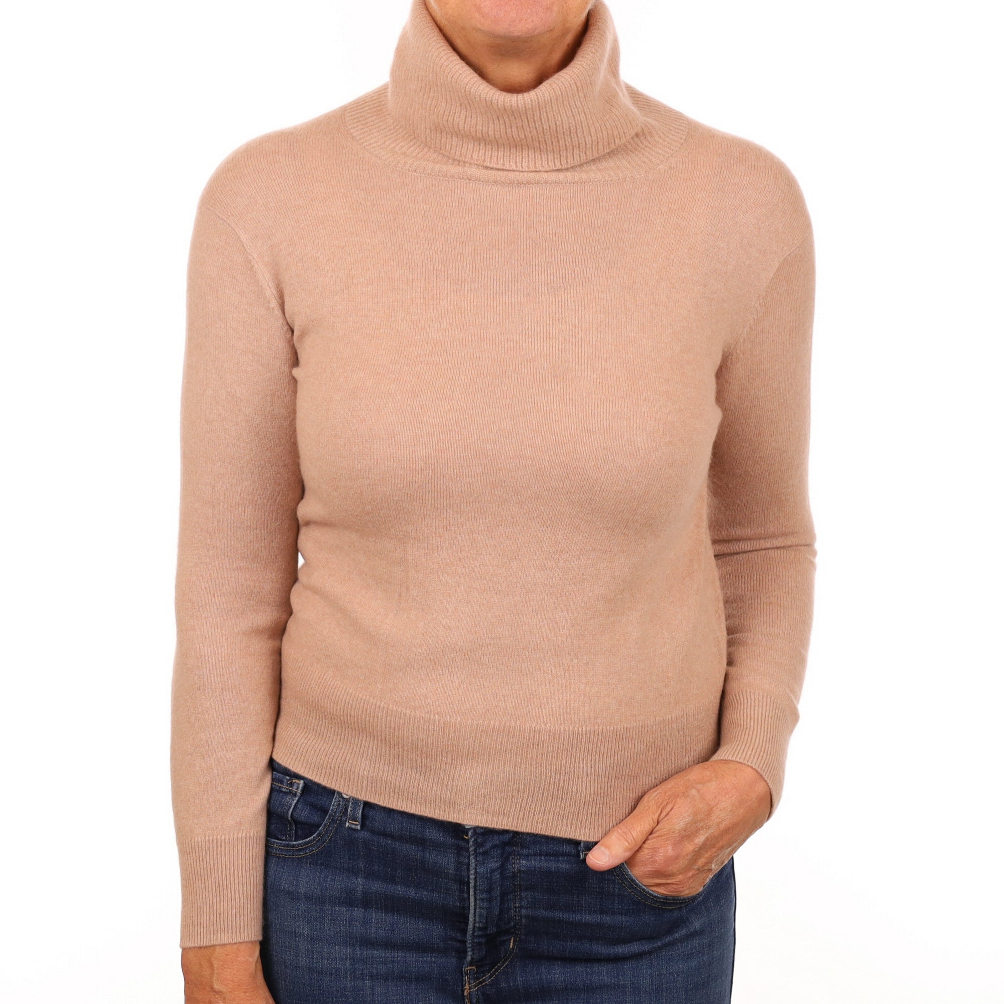 Blush Pink Cashmere Polo Neck Jumper Medium