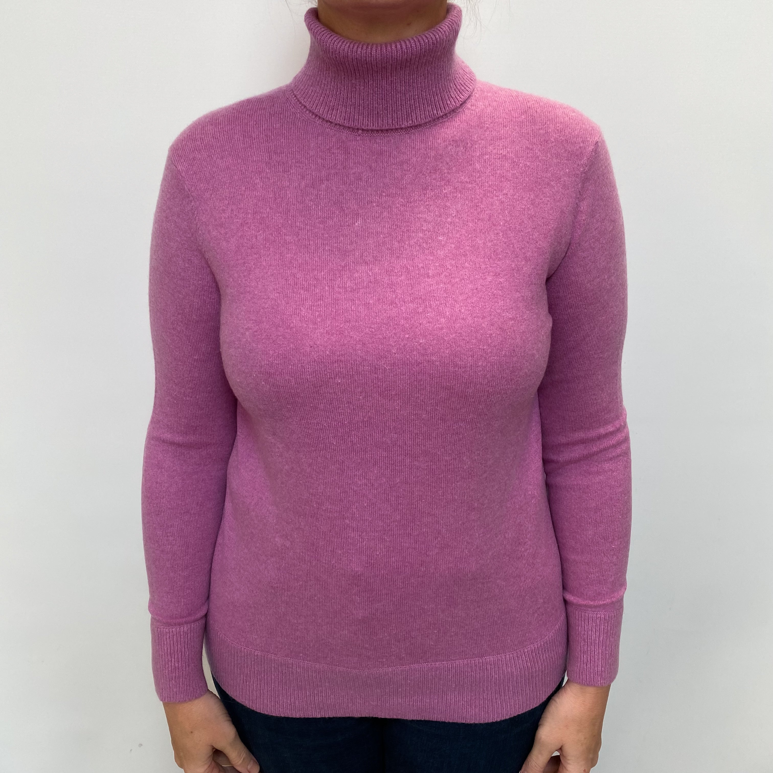 Loganberry Purple Cashmere Polo Neck Jumper Large