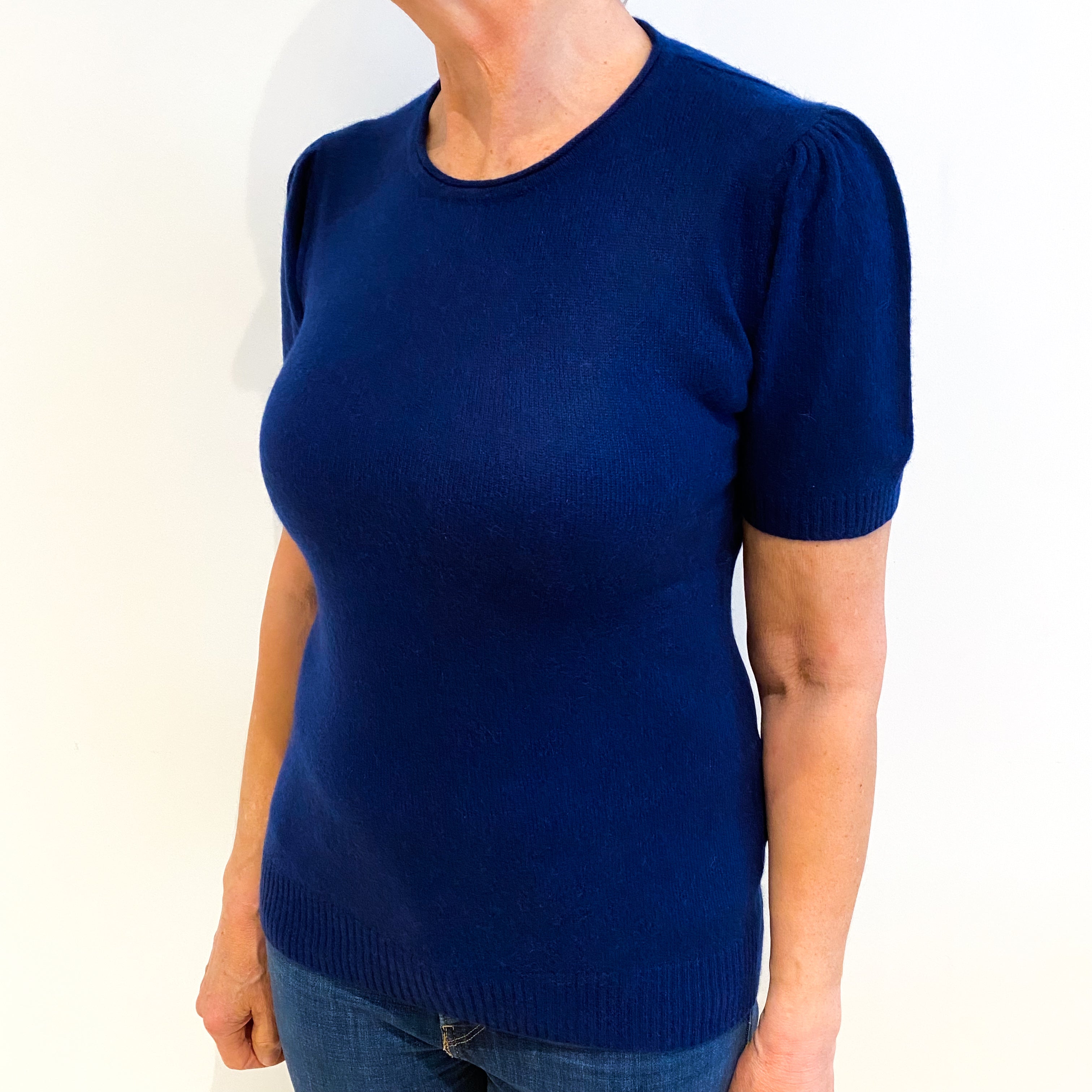 French Navy Cashmere Crew Neck Short Sleeved Jumper Medium
