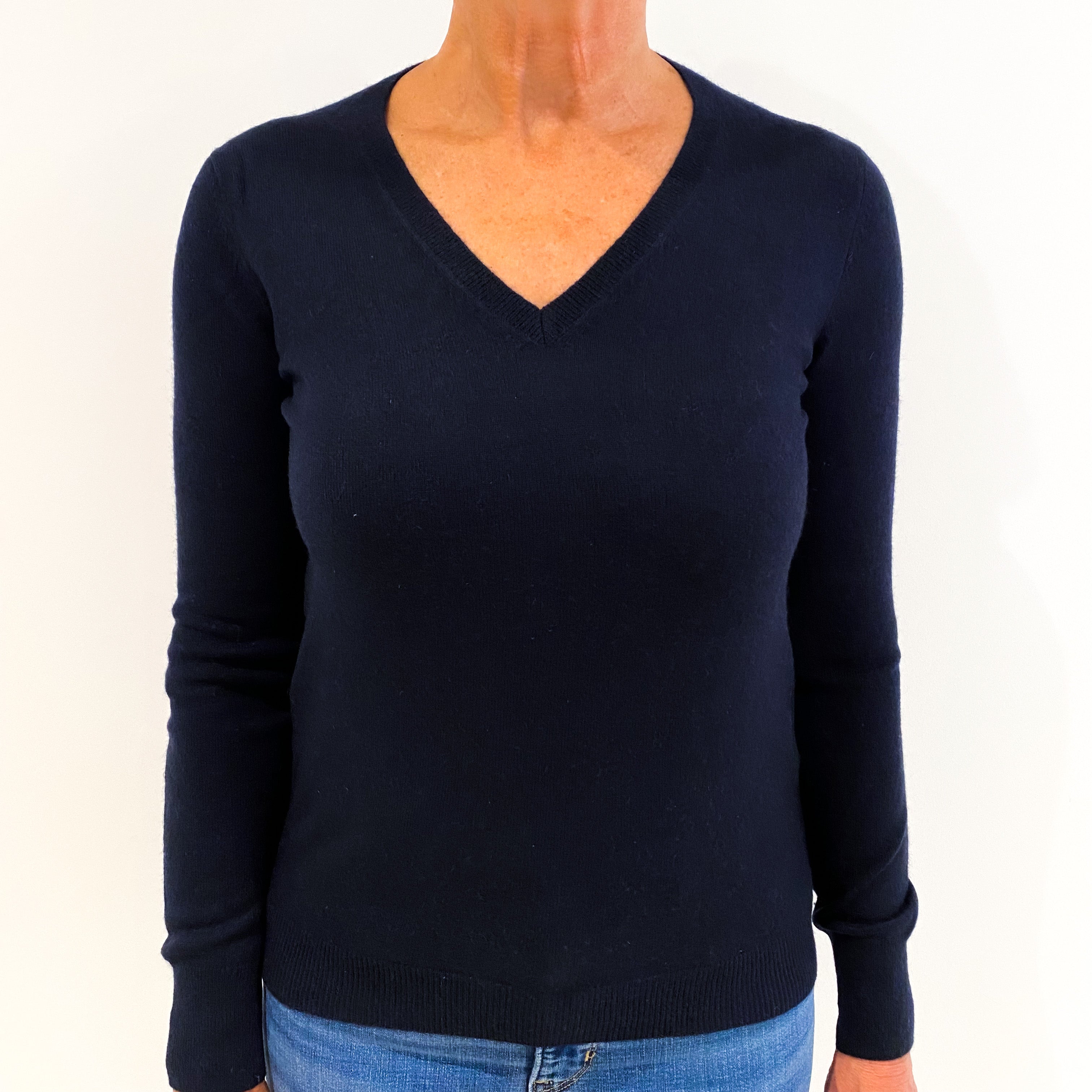 Navy Blue Cashmere V-Neck Jumper Medium