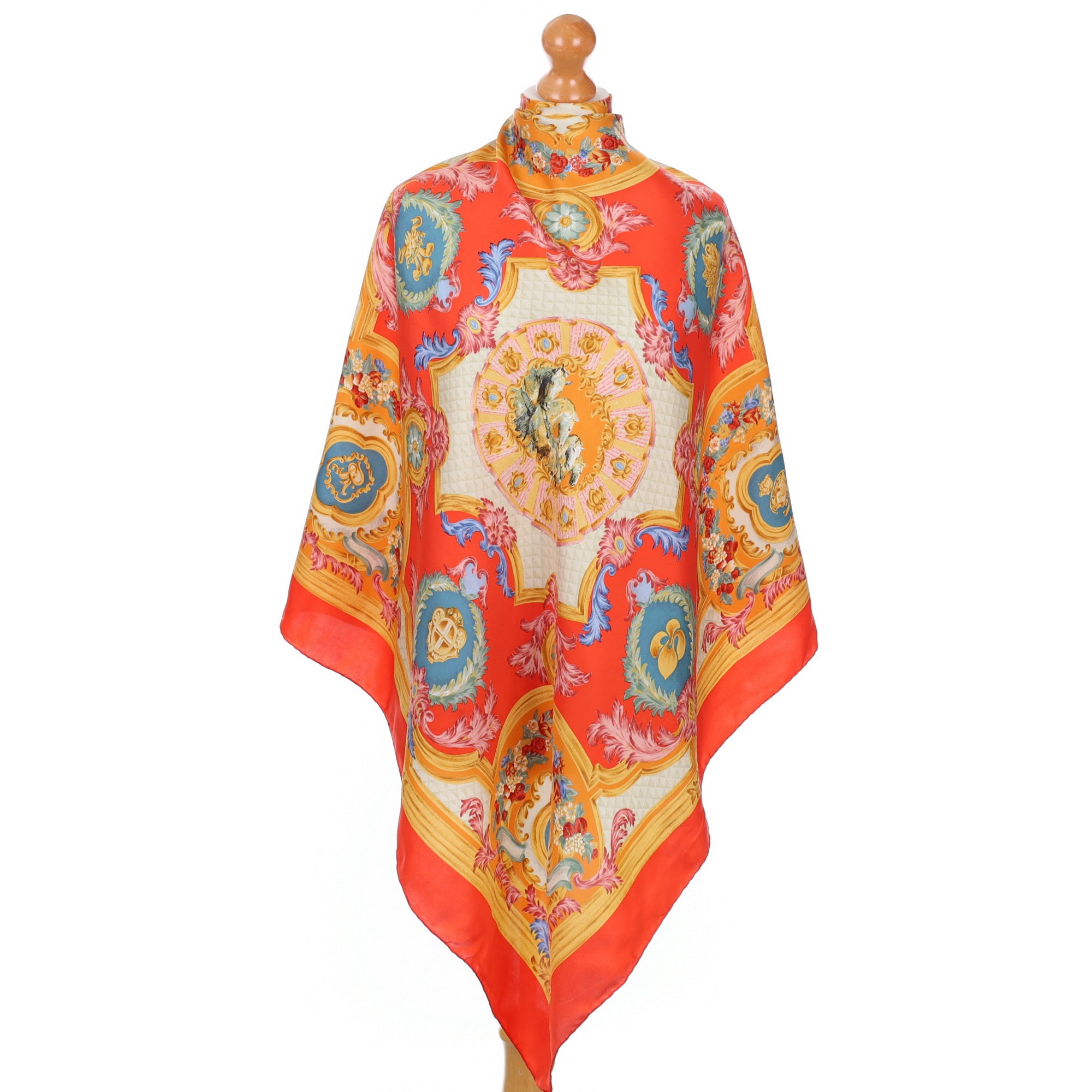 Immaculate Italian Orange Floral Design Silk Scarf