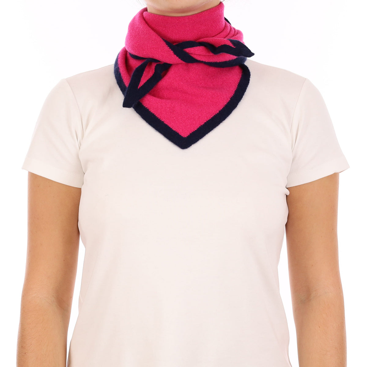 Brand New Hot Pink and Navy Recycled Cashmere Triangle Scarf