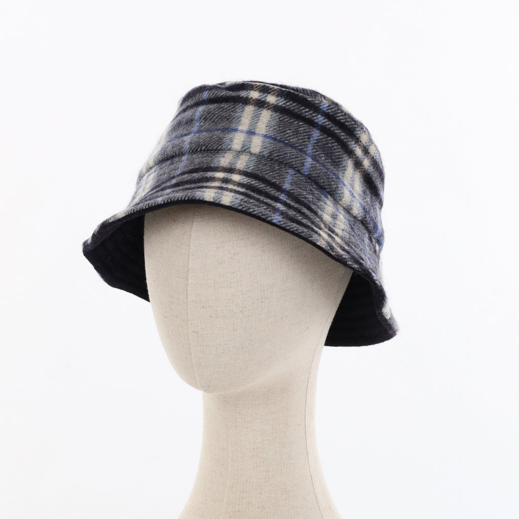 Unisex Grey & Blue Check Reversible Cashmere Bucket Hat Men’s - M Women’s - L