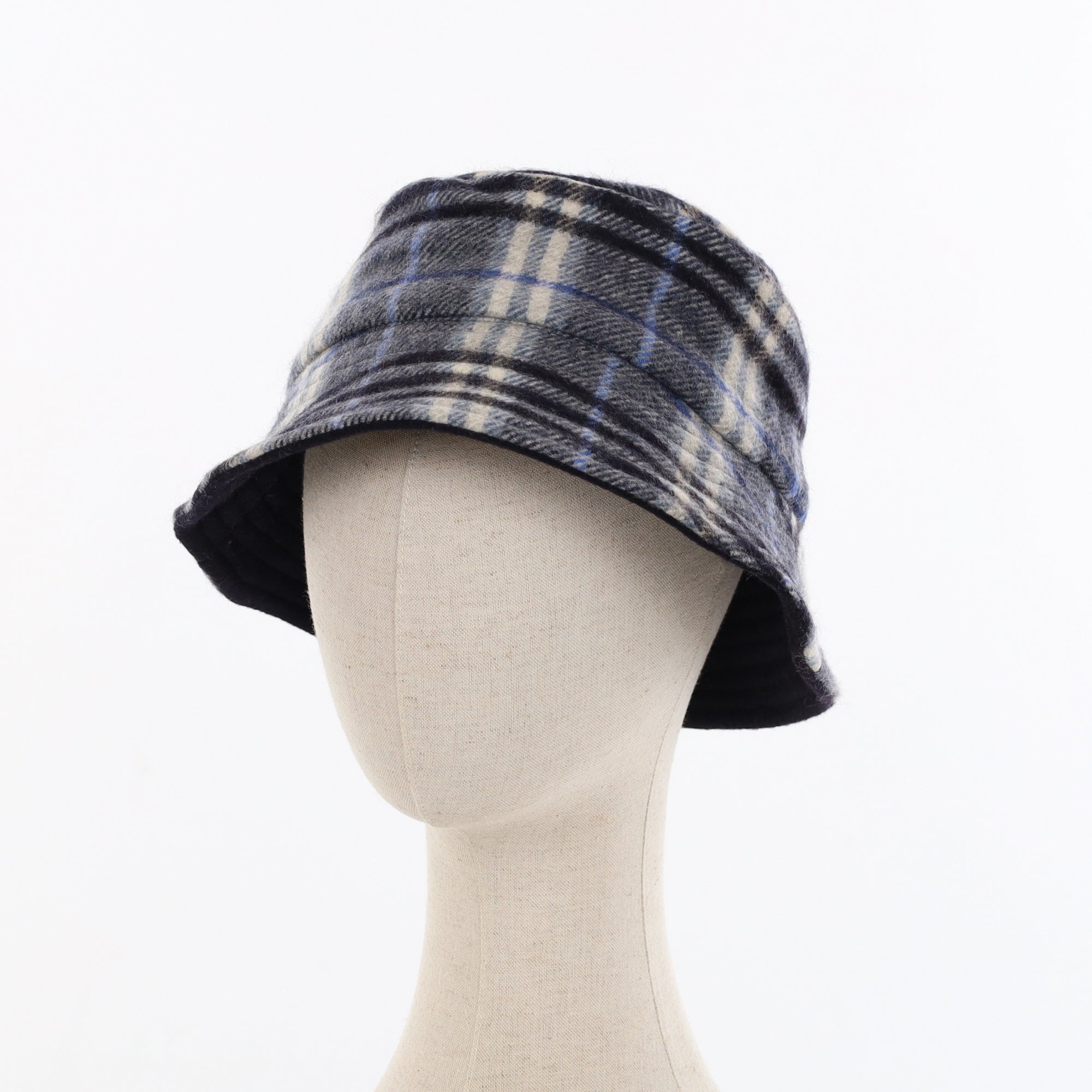 Unisex Grey & Blue Check Reversible Cashmere Bucket Hat Men’s - M Women’s - L