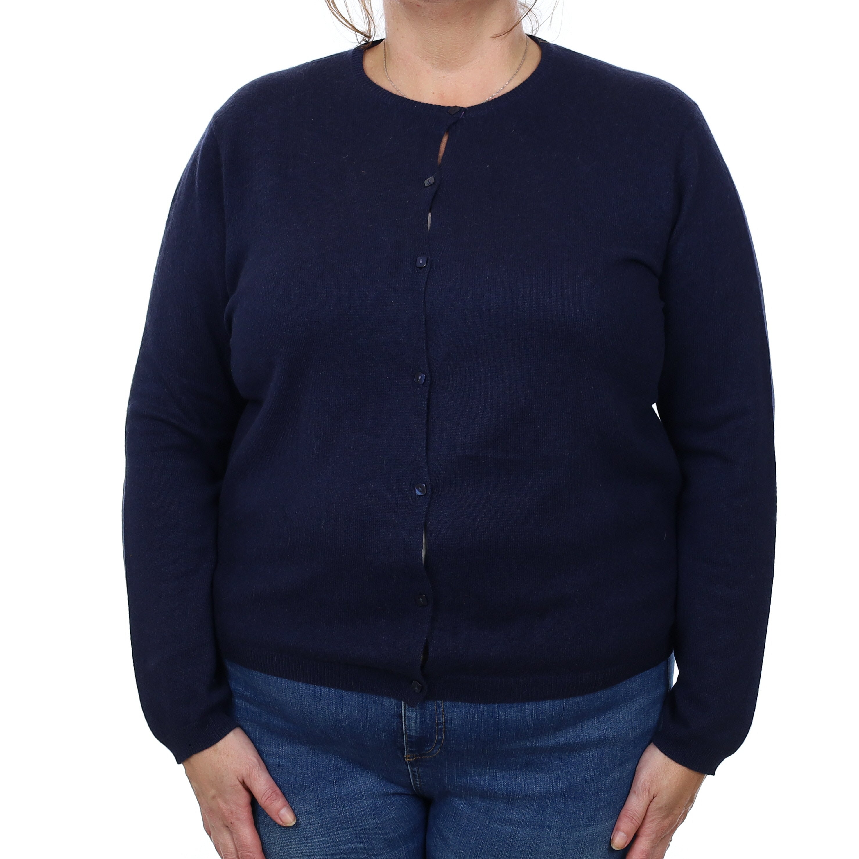 Navy Blue Cashmere Crew Neck Cardigan Extra Large