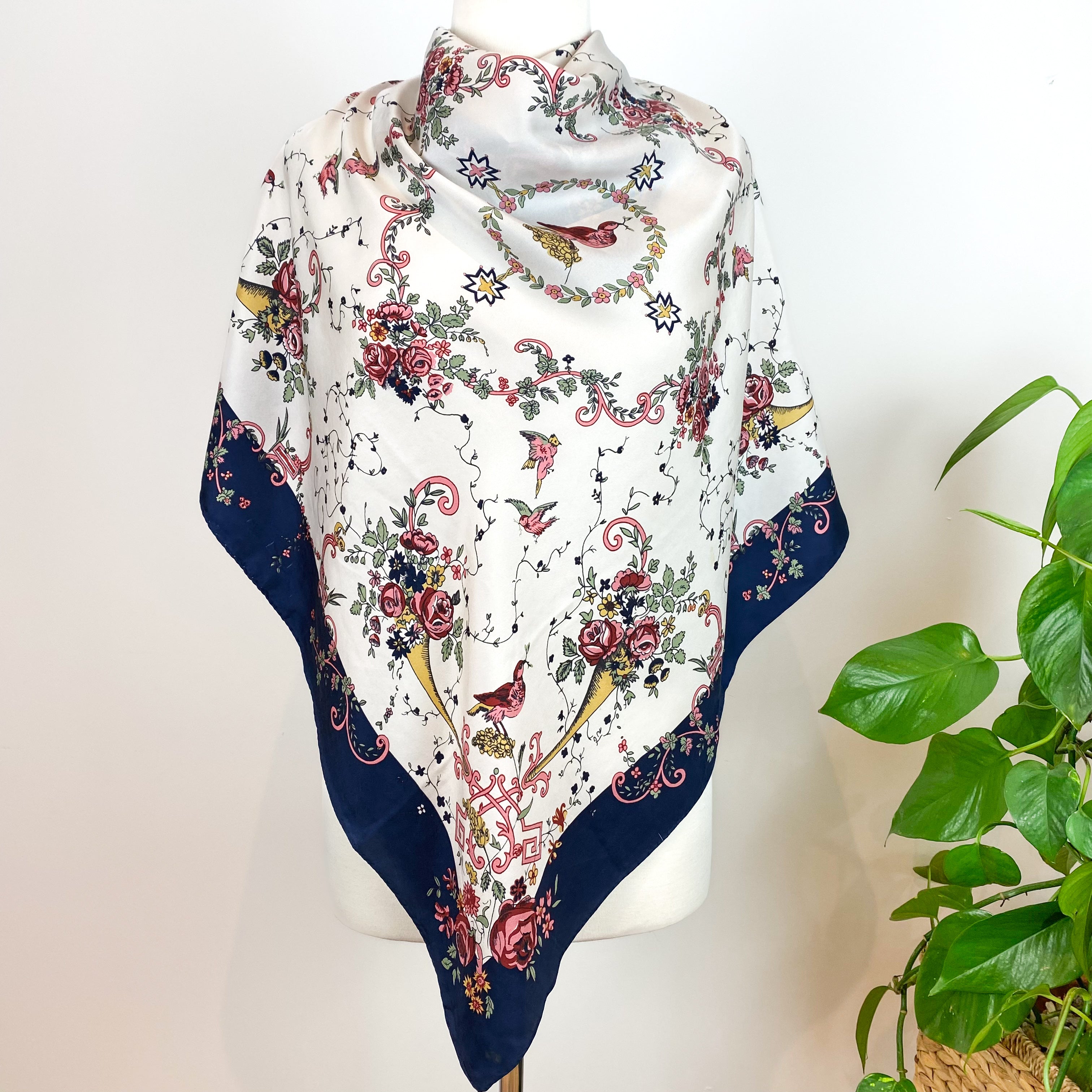Pretty Floral Vintage Silk Scarf