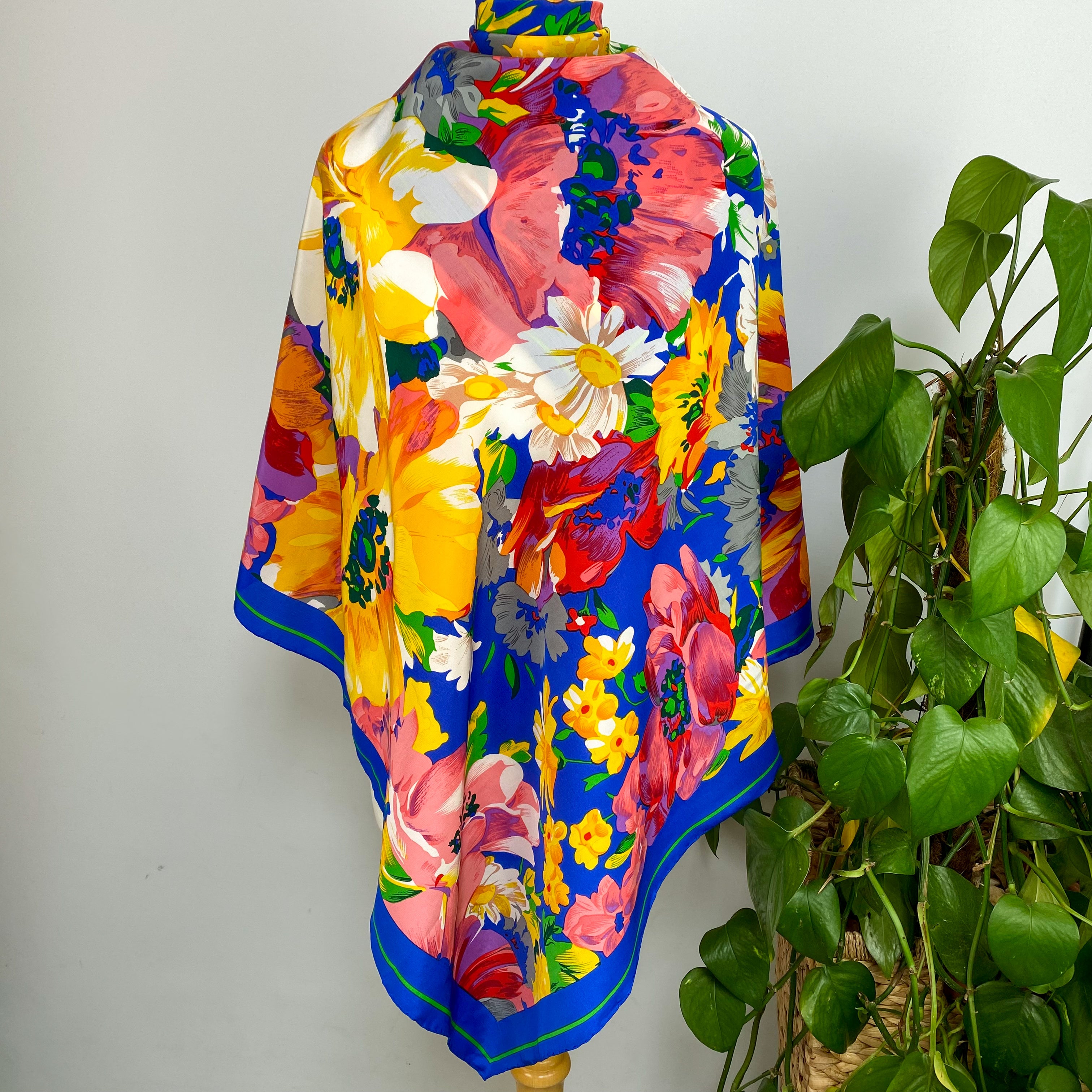 Immaculate Large Colourful Floral Silk Scarf