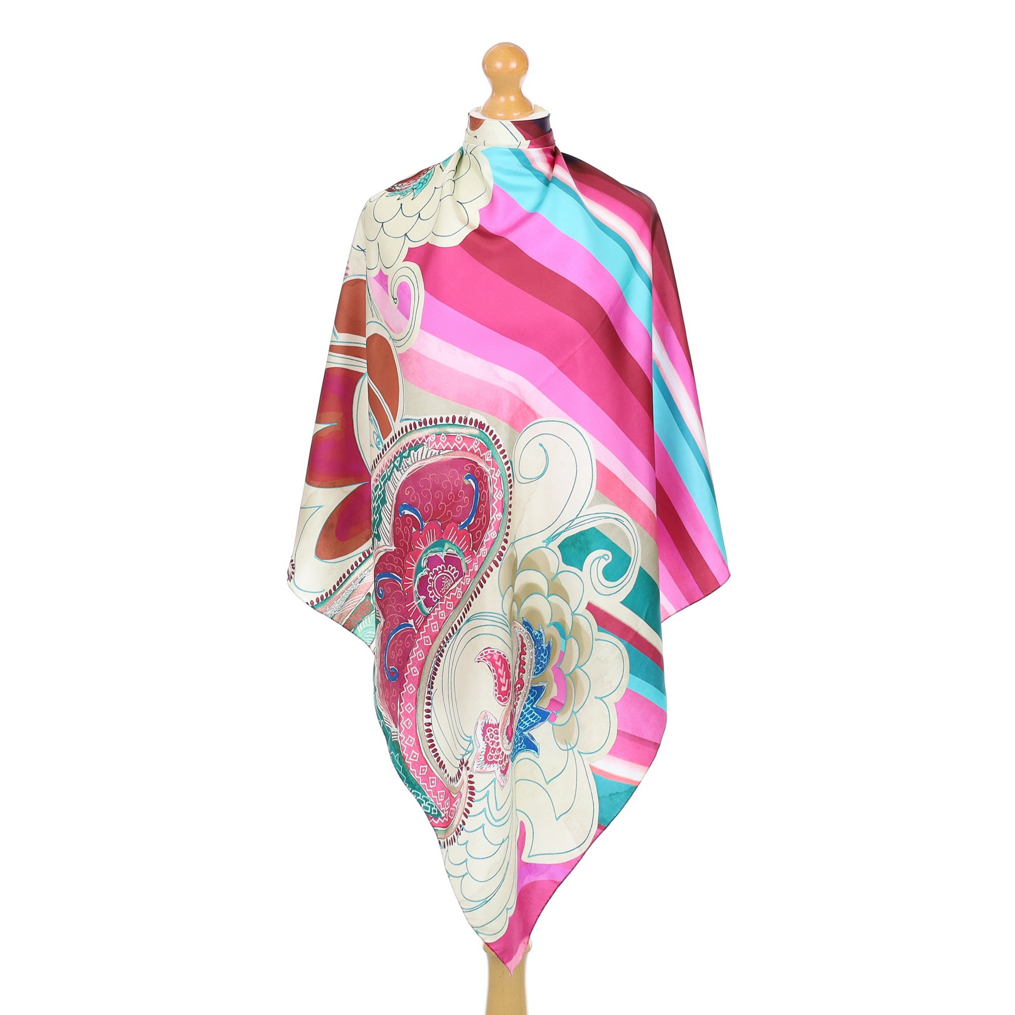 Pink Floral Stripe Silk Scarf