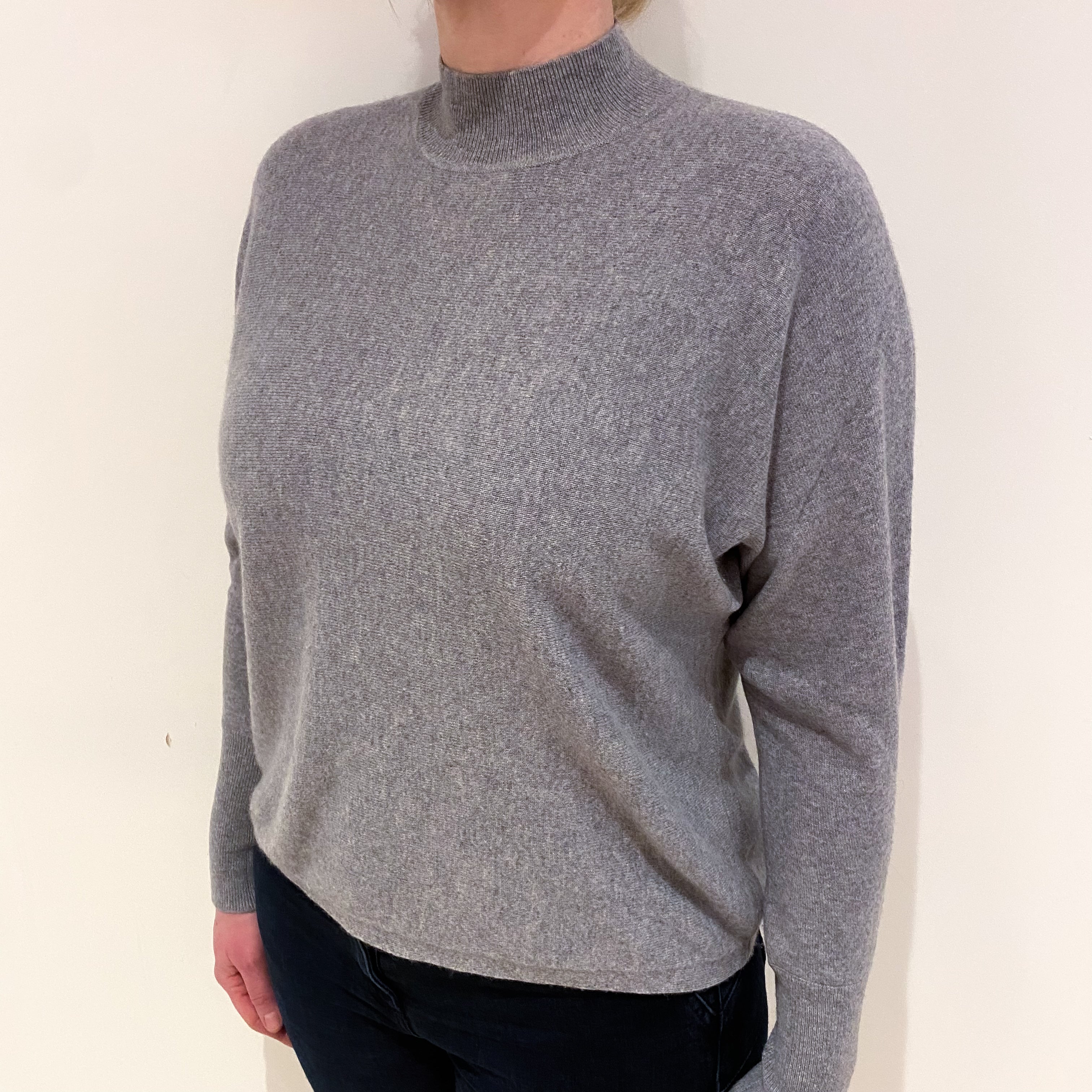 Smoke Grey Batwing Cashmere Turtle Neck Jumper Large