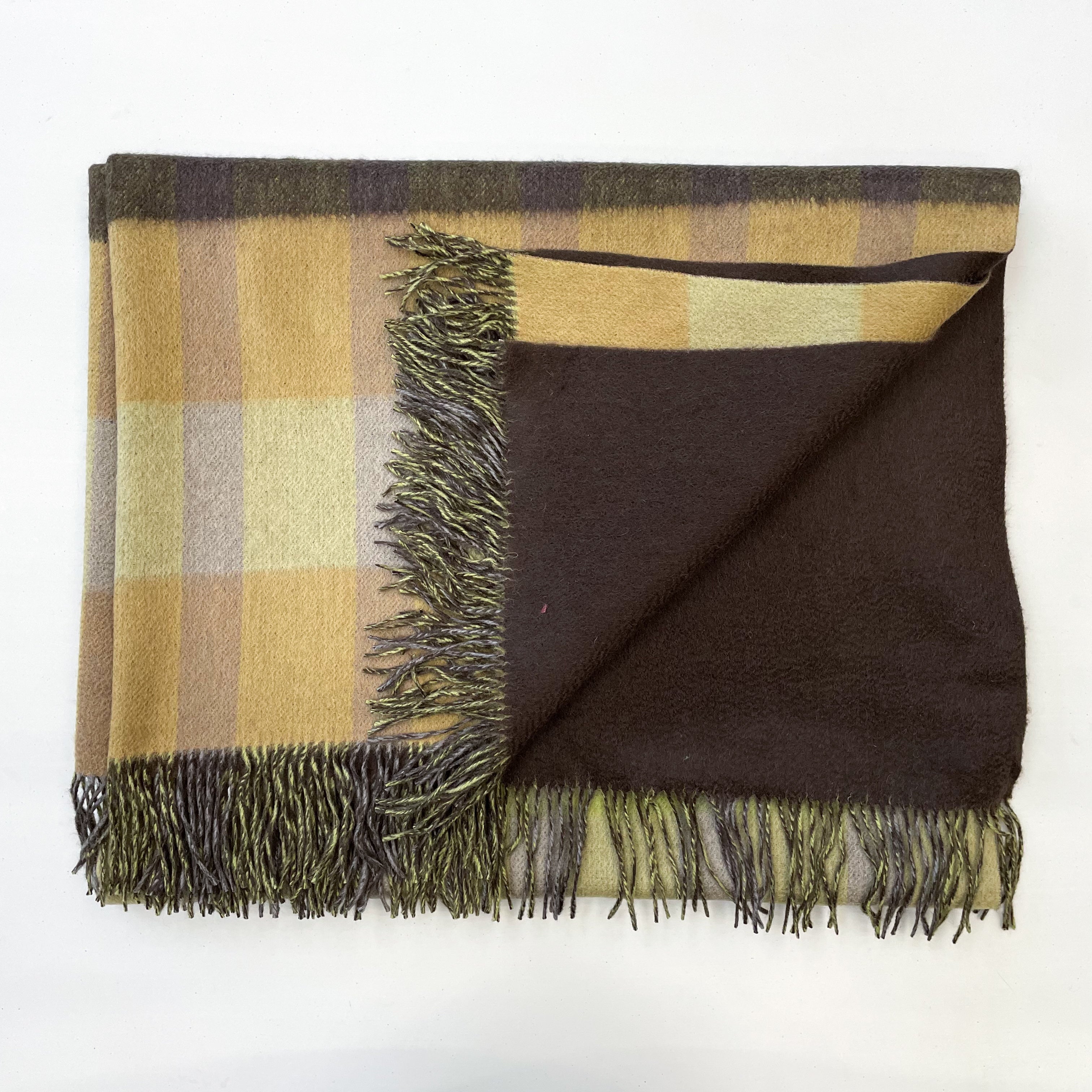 Green, Blue and Beige Tartan Cashmere Fringed Woven Blanket