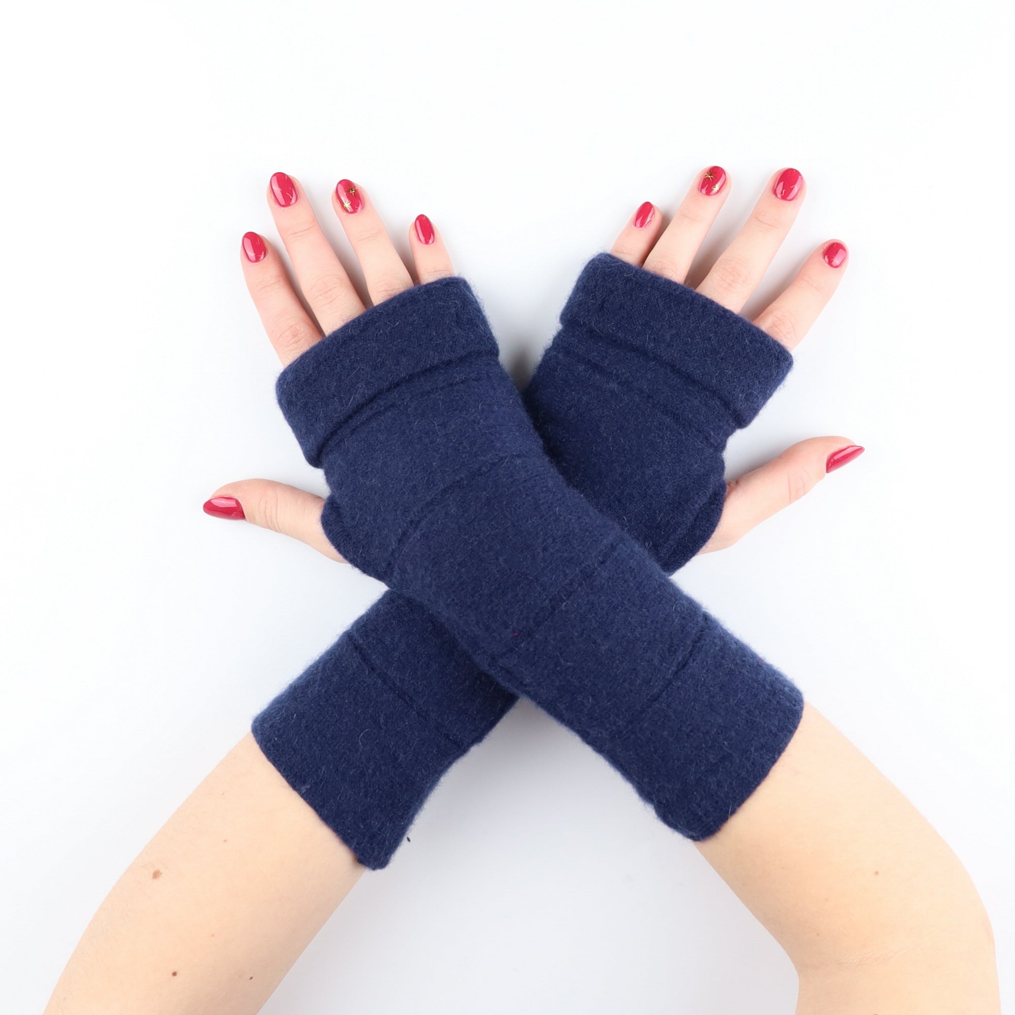 Navy Stripe Knit Fingerless Gloves