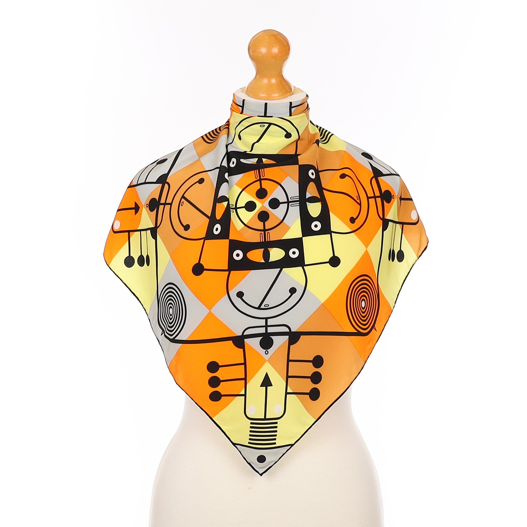 Orange Yellow and Grey Abstract Silk Scarf