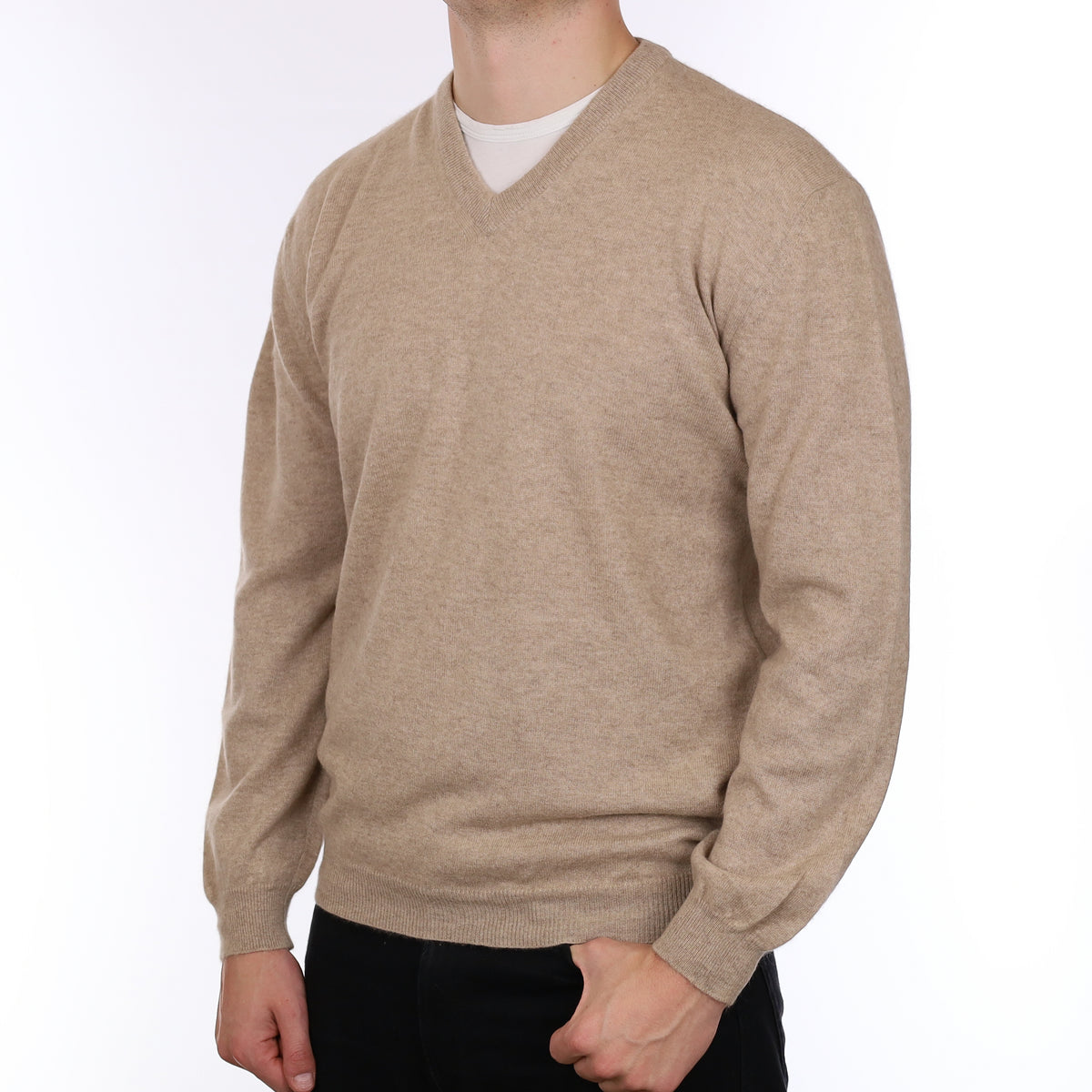 Men’s Fawn Cashmere V Neck Jumper Extra Large
