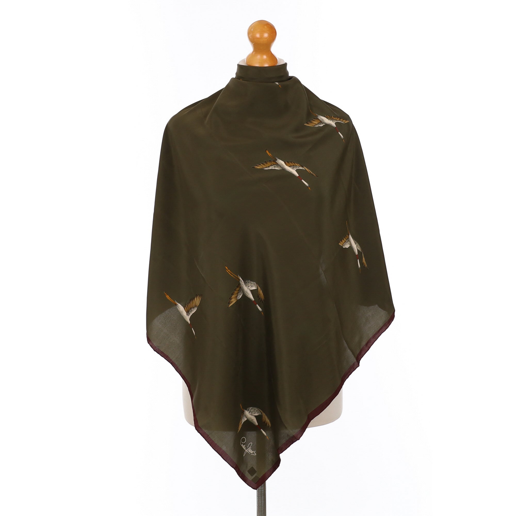 Immaculate Cornelia James Khaki Bird Silk Scarf