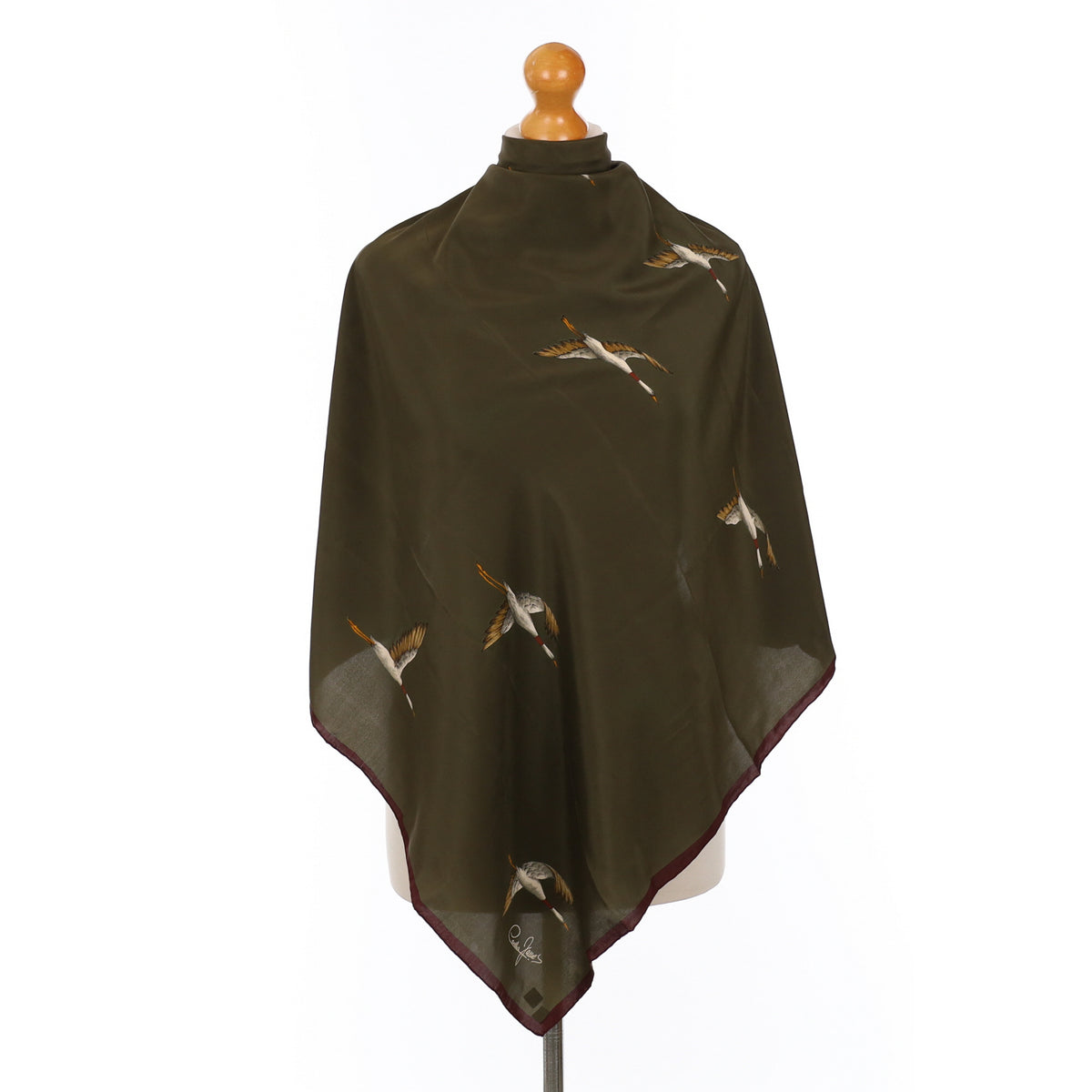Immaculate Cornelia James Khaki Bird Silk Scarf