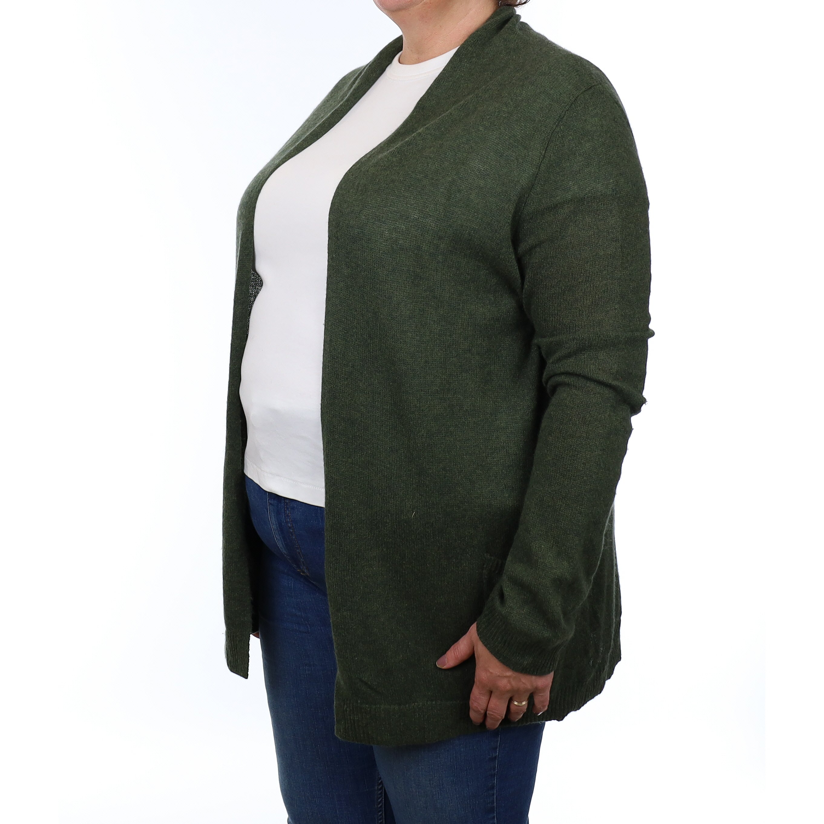Country Green Cashmere Longline Edge to Edge Cardigan with Pockets Extra Large