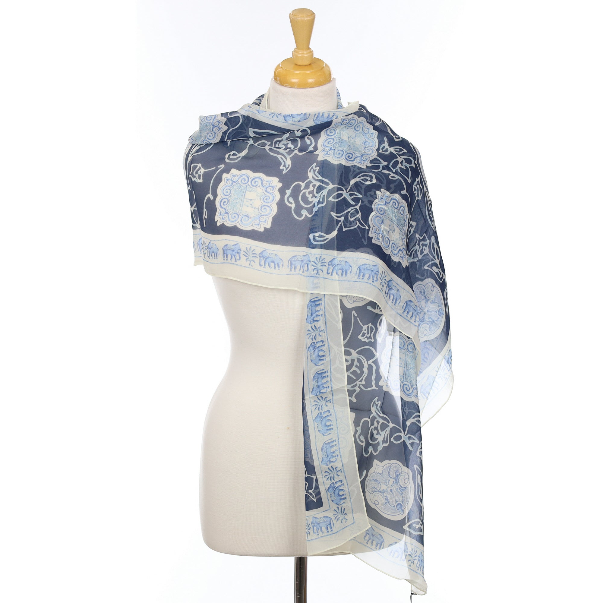 Brand New Jim Thompson Blue Chiffon Silk Scarf
