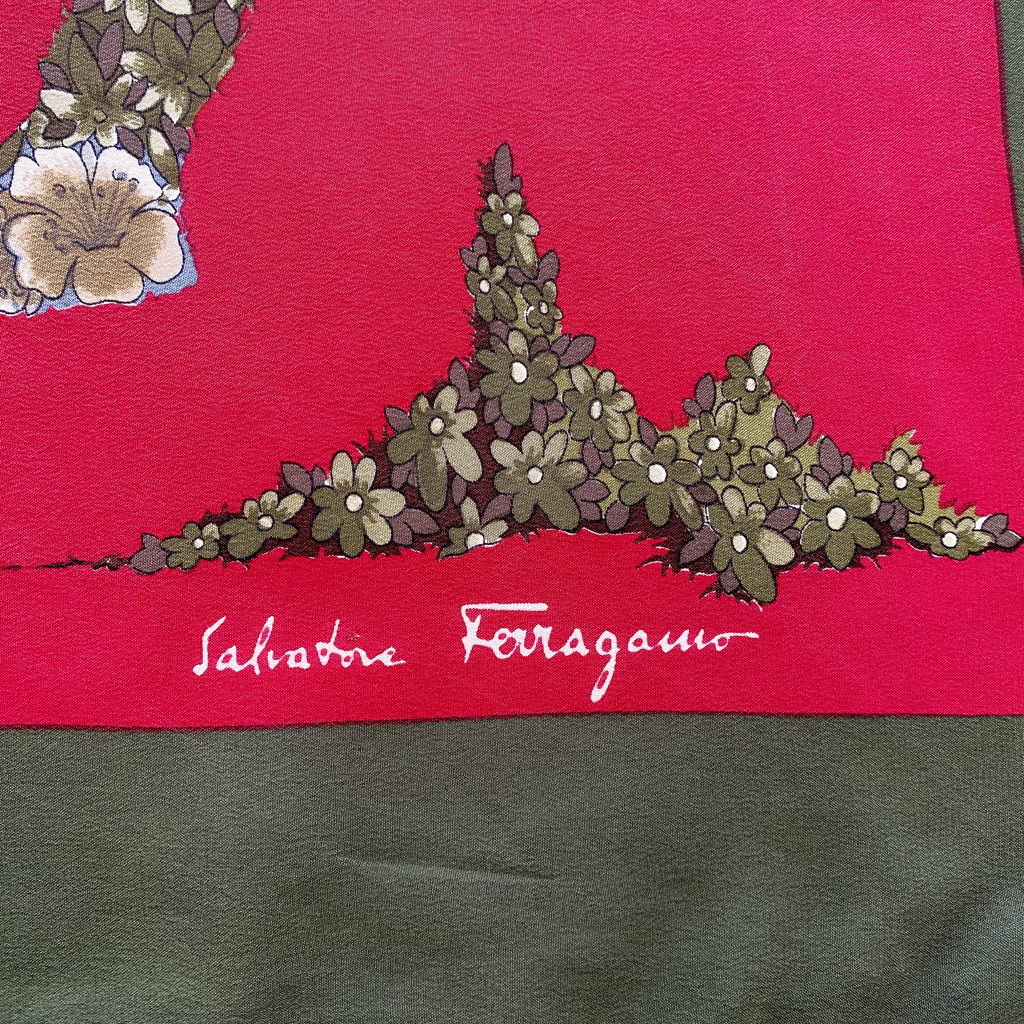 Salvatore Ferragamo Deer Designer Silk Scarf