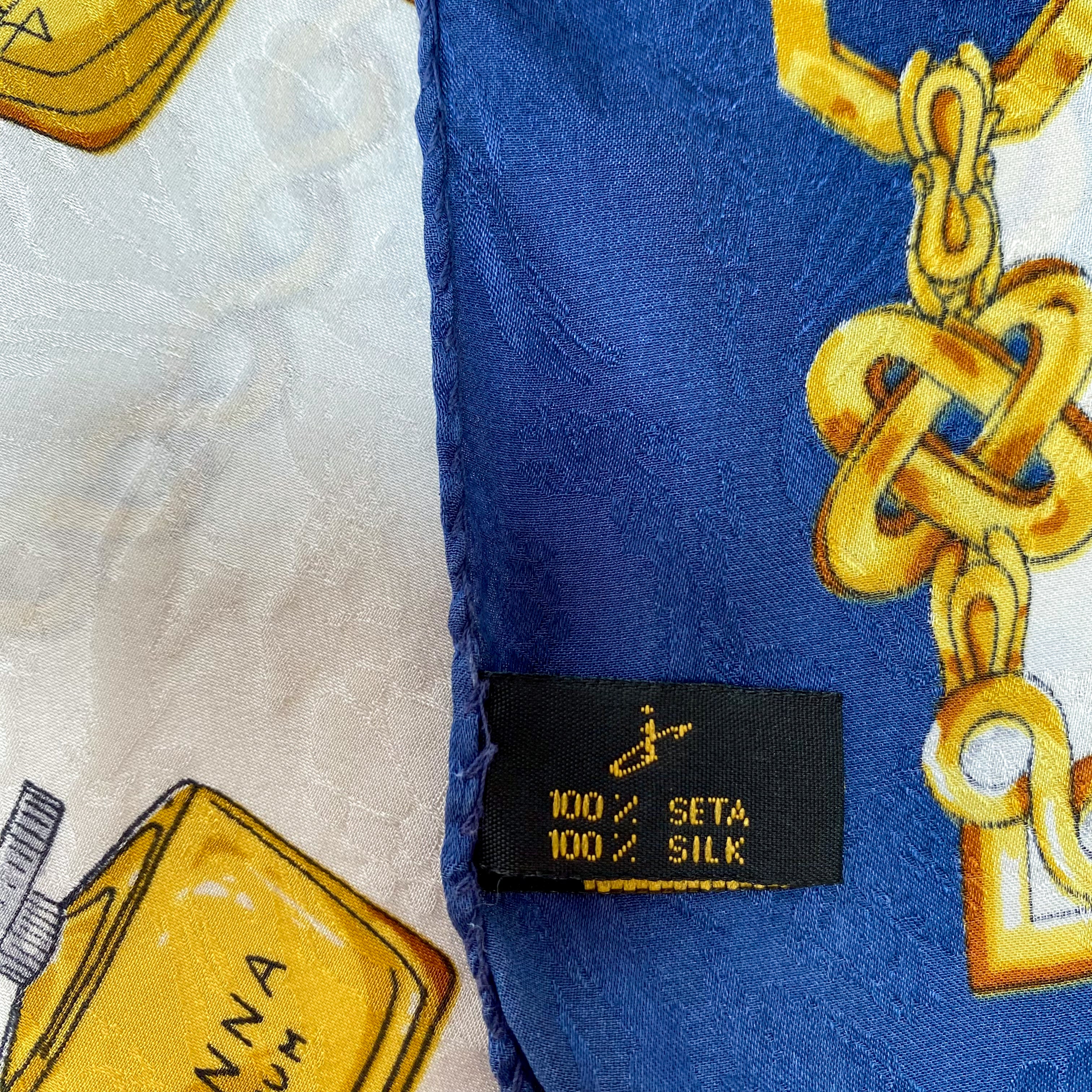 Blue, White and Gold Silk Scarf