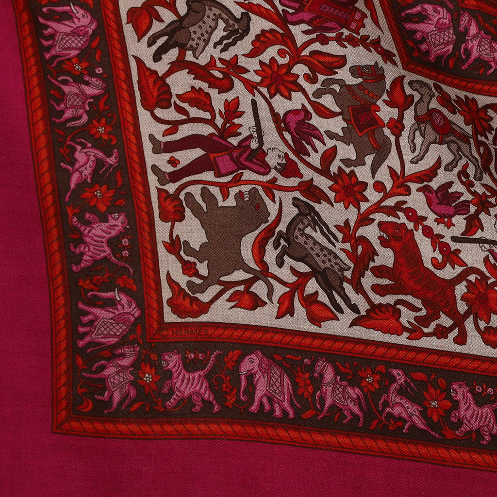 Pristine Hermès Chasse En Inde Cashmere Blend Silk Scarf