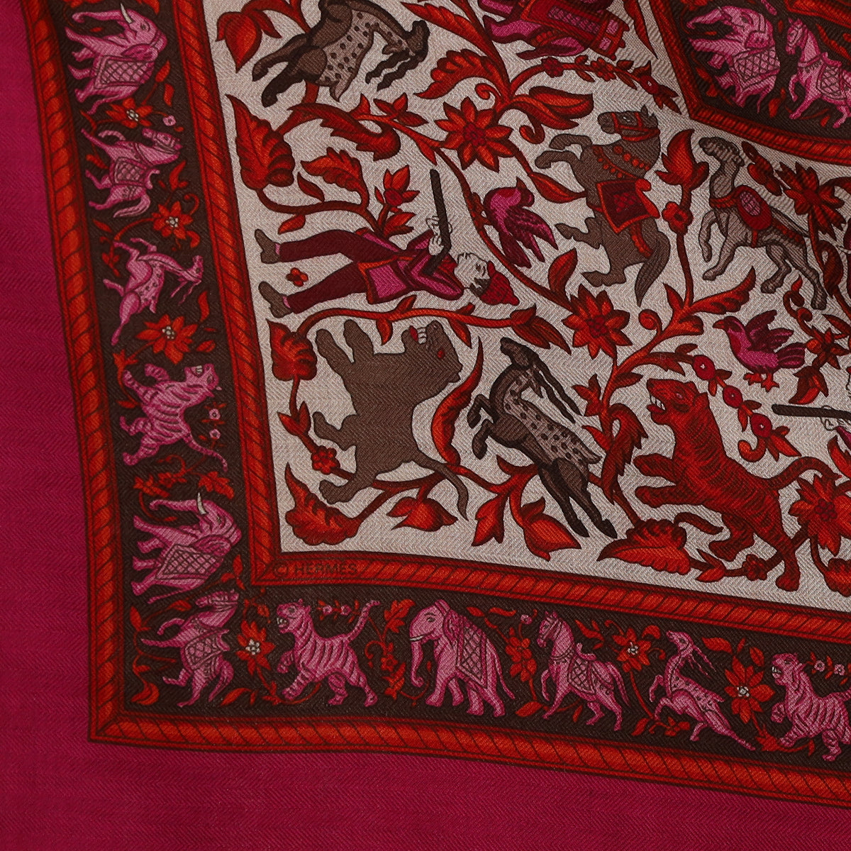 Pristine Hermès Chasse En Inde Cashmere Blend Silk Scarf