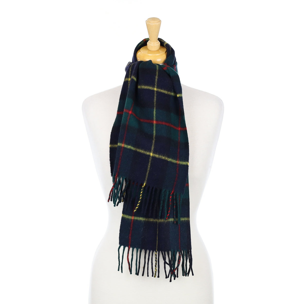 Green and Navy Checked Cashmere Woven Scarf