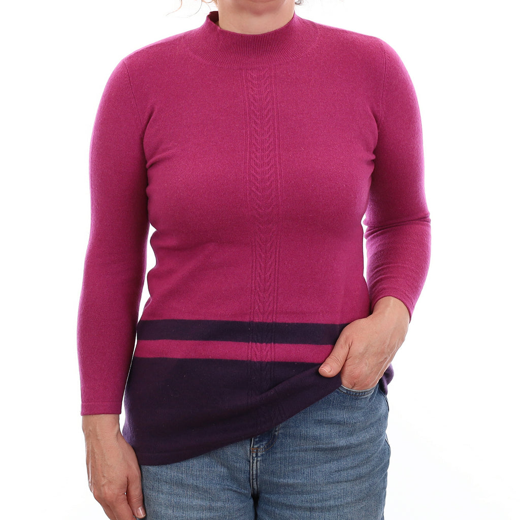 Magenta Pink and Purple Cashmere Turtle Neck Jumper Medium