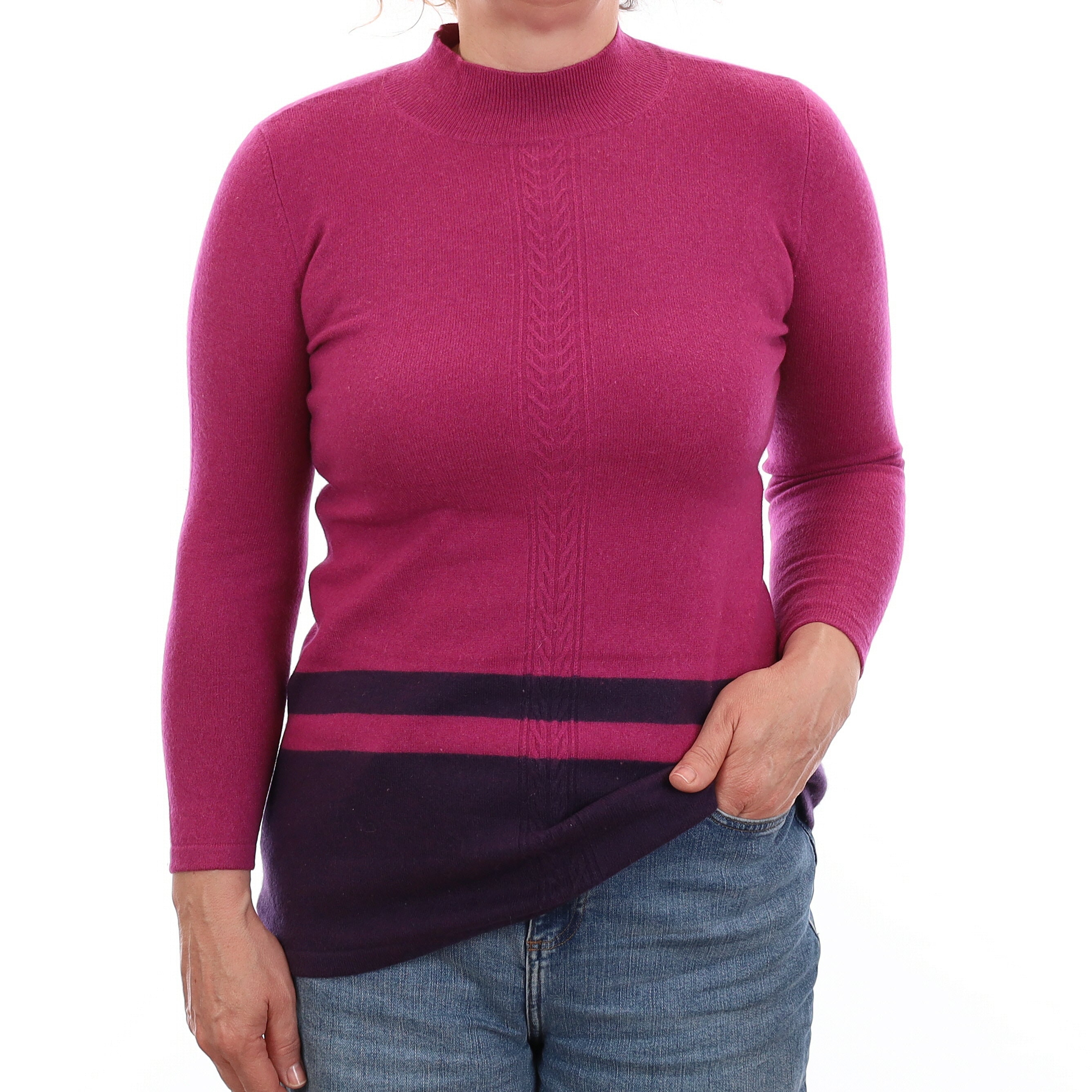 Magenta Pink and Purple Cashmere Turtle Neck Jumper Medium
