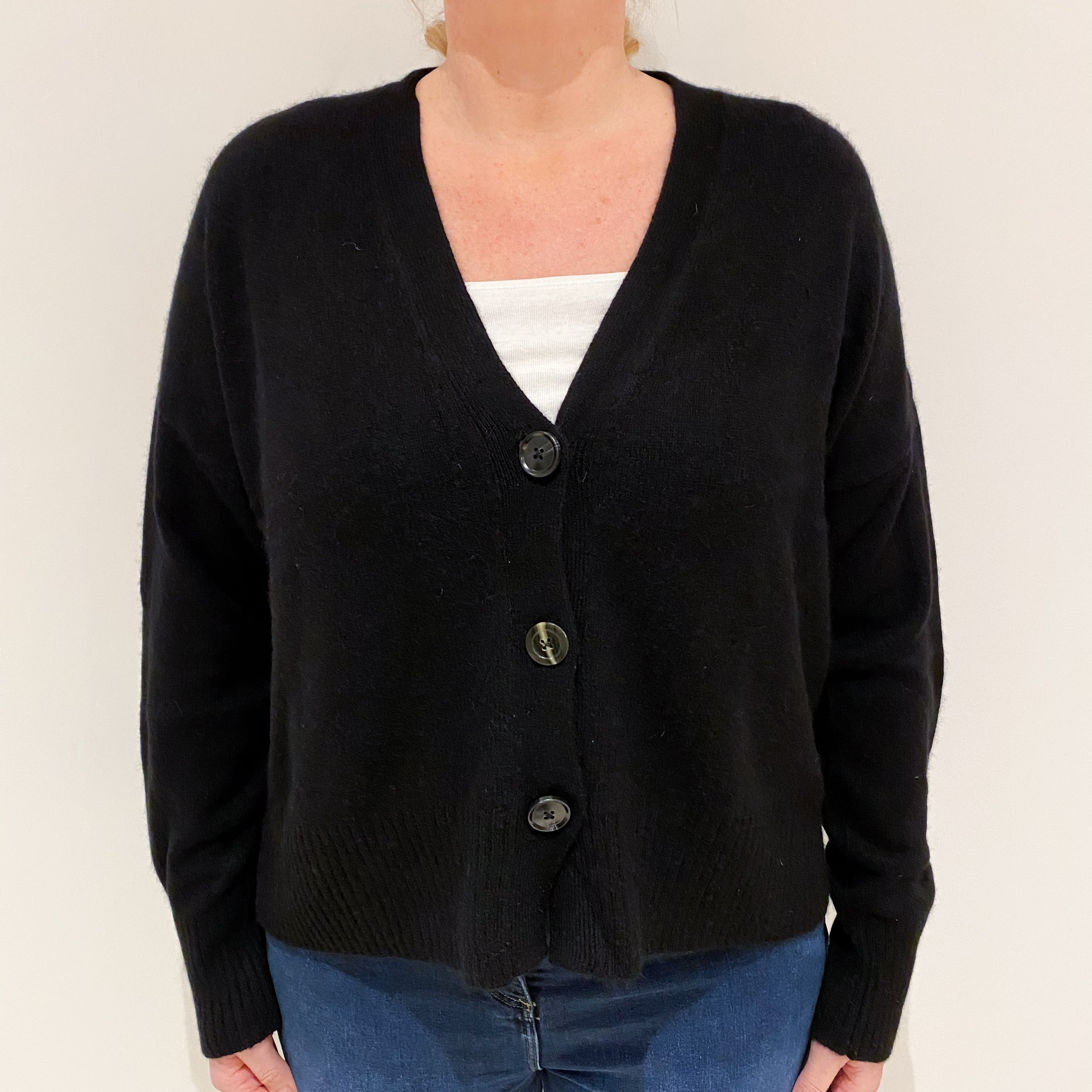 Black Heavy Knit Cashmere V-Neck Cardigan Large
