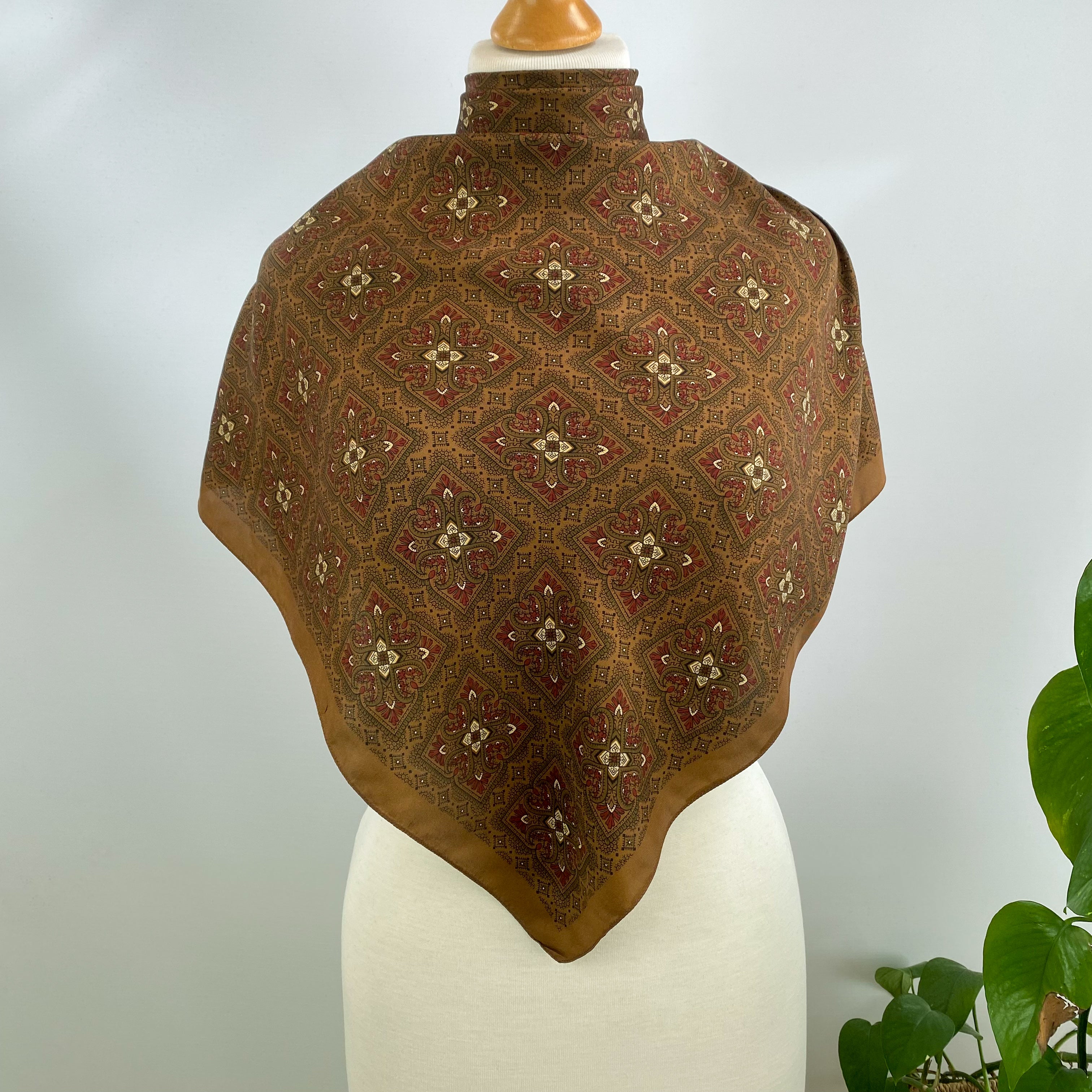 70’s Liberty Dark Brown Patterned Silk Scarf